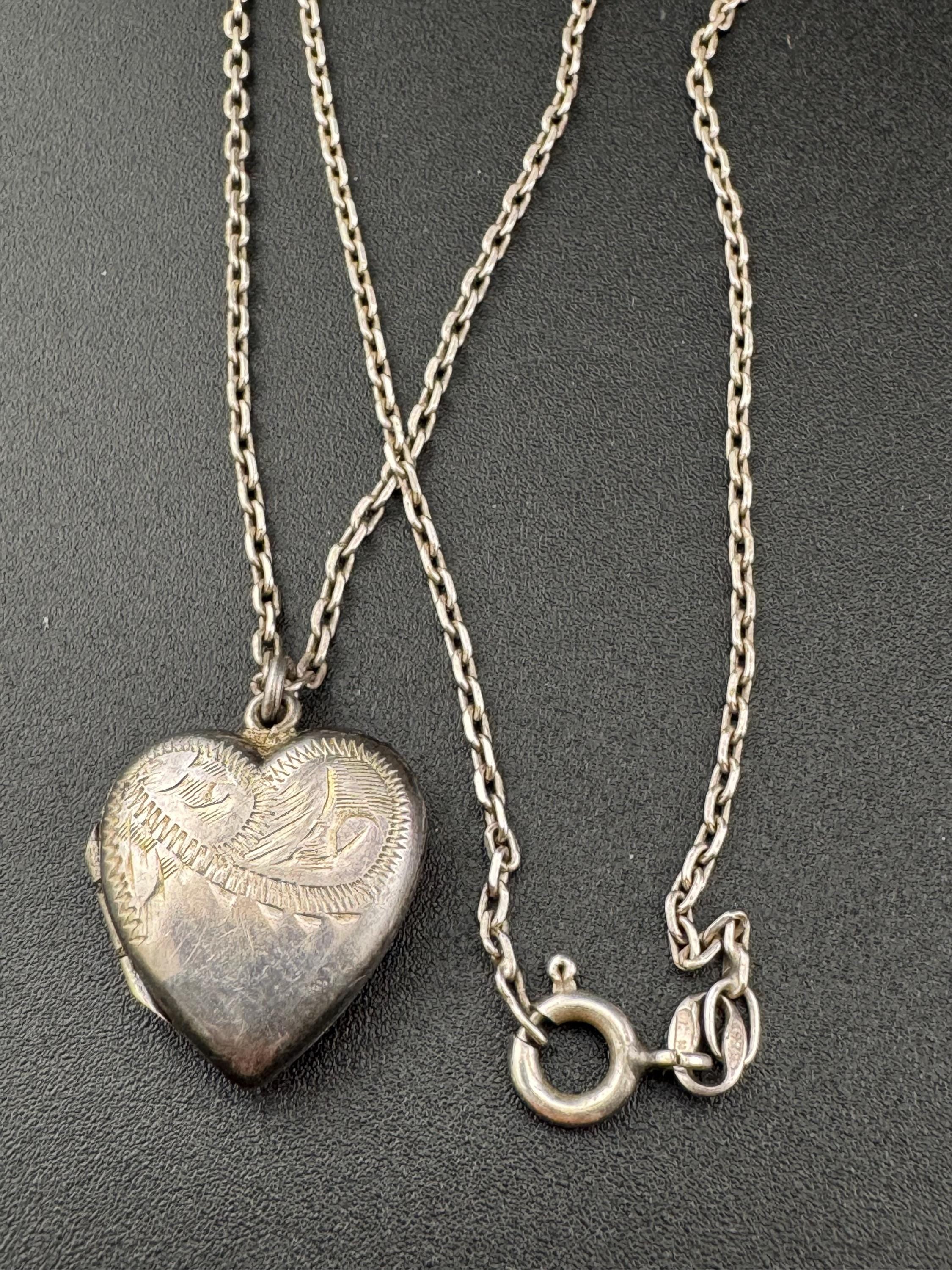 Vintage small heart silver photo Locket with engraved design, memorial keepsake stamped on a 925 silver chain