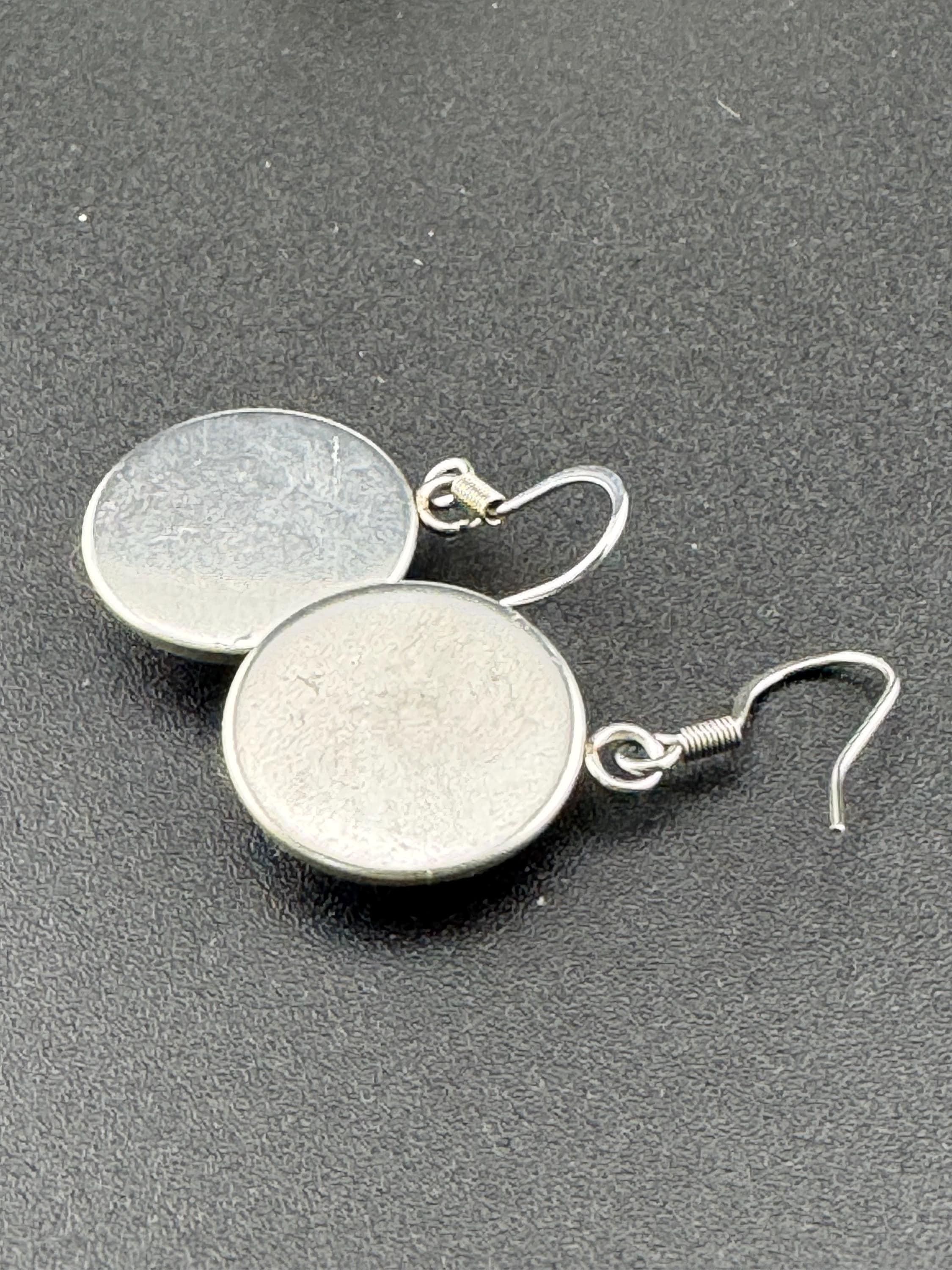 Art Deco lady blue yellow stainless steel no tarnish drop dangly earrings 16mm glass cabochons