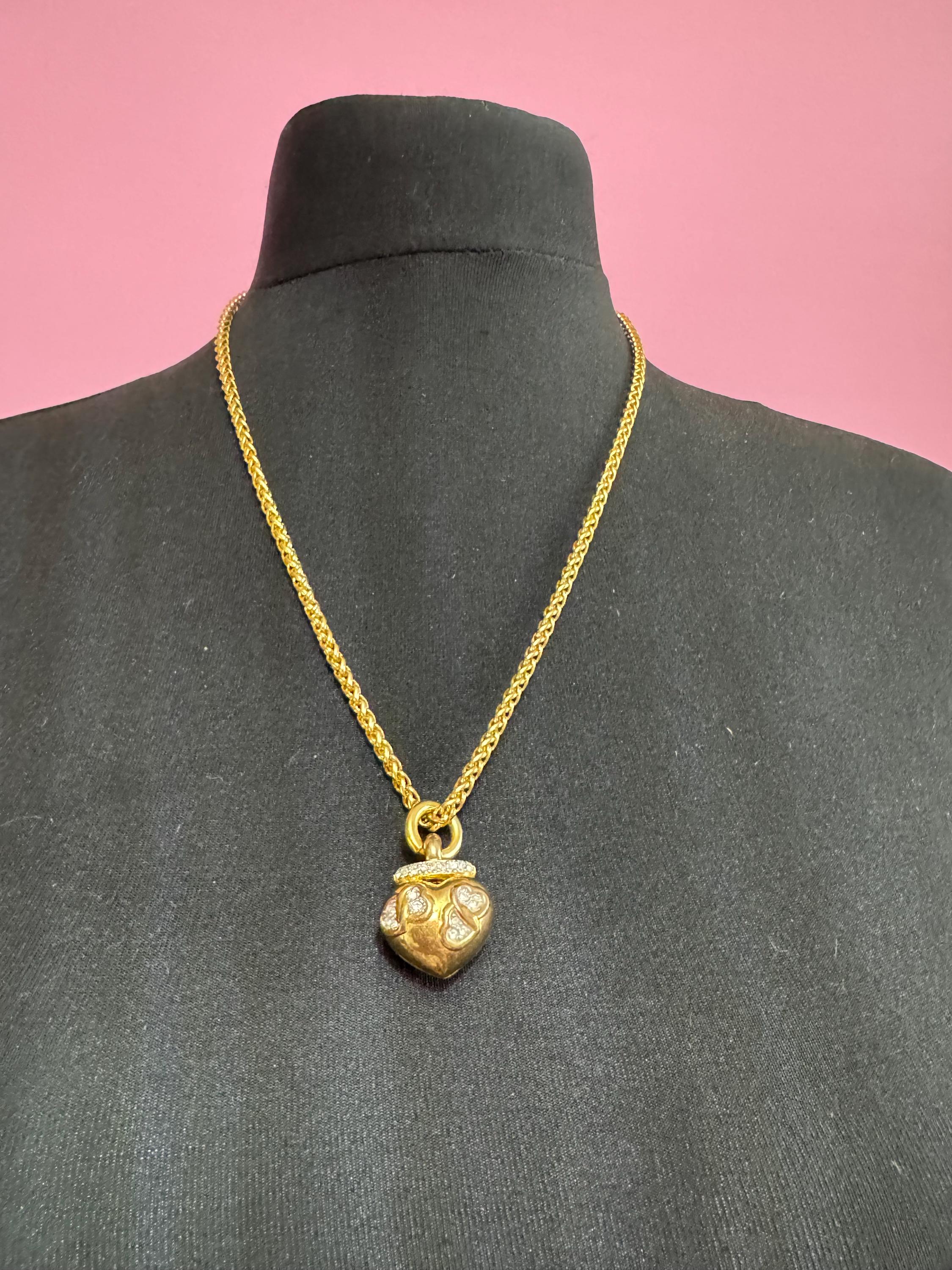Y2K Crystal Heart Pendant Necklace - Chunky Gold Chain