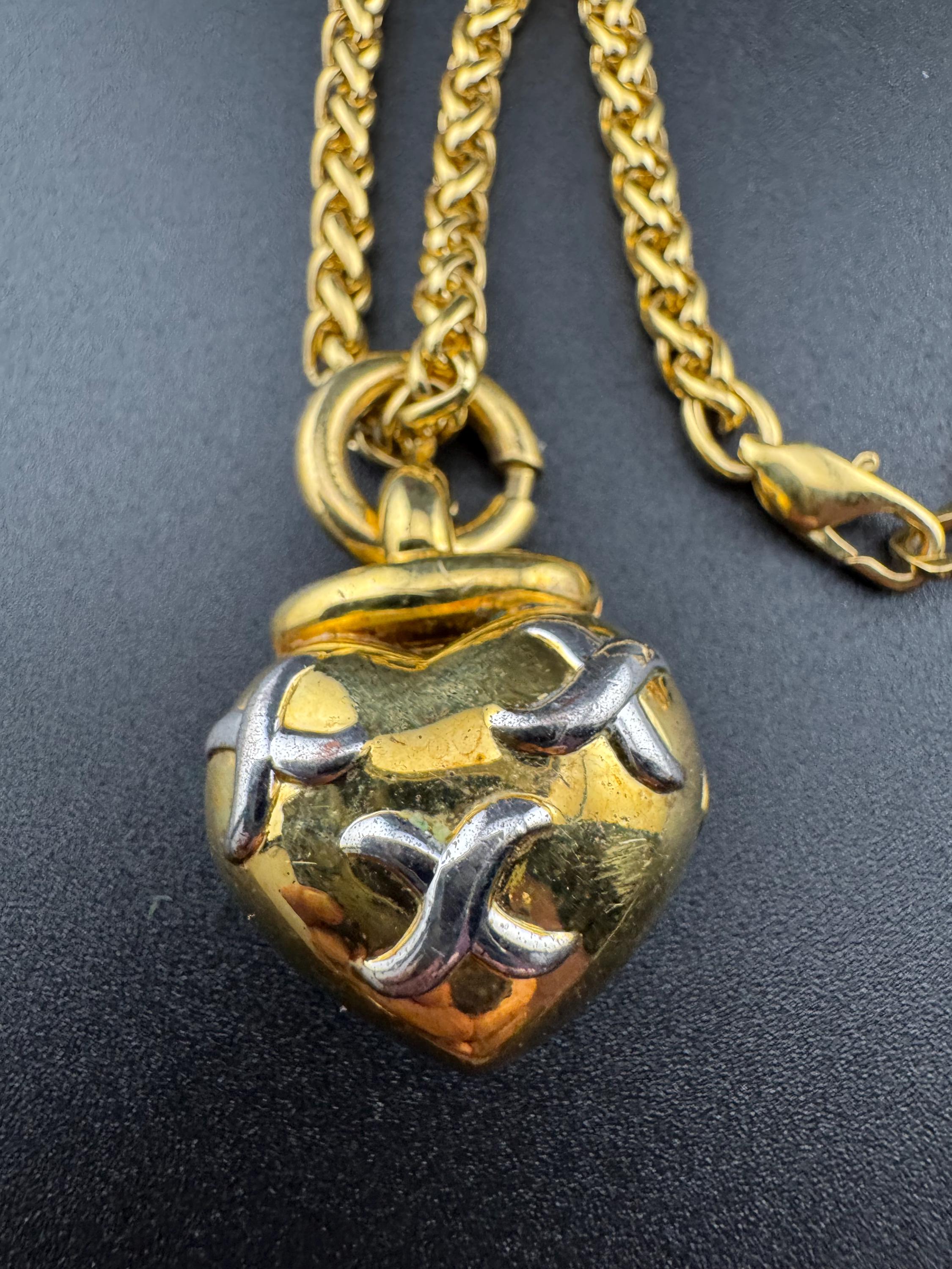 Y2K Crystal Heart Pendant Necklace - Chunky Gold Chain
