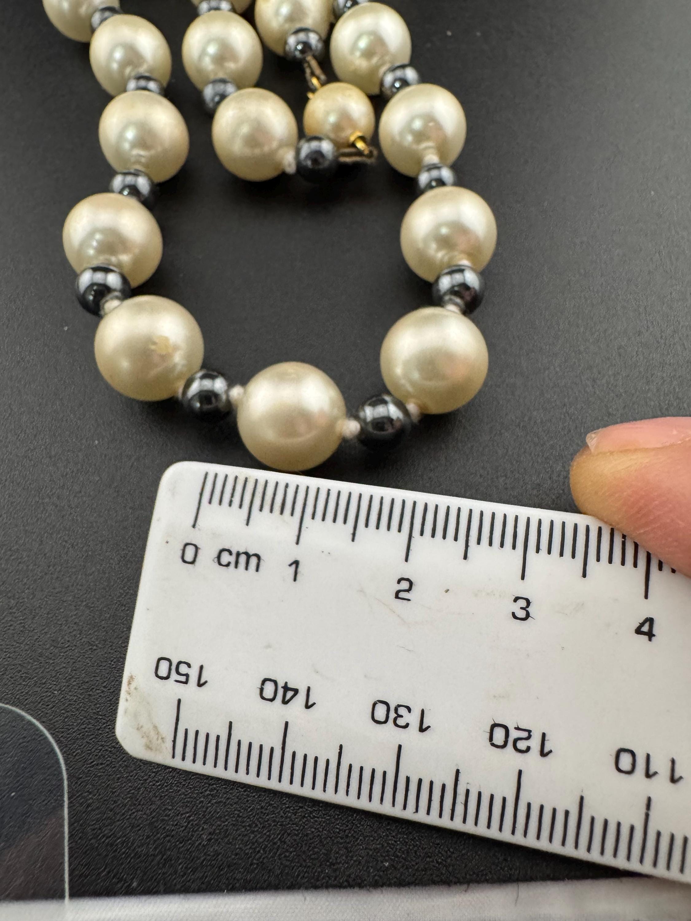 Vintage Glass Pearl Collar Necklace - Grey and Cream, 44cm