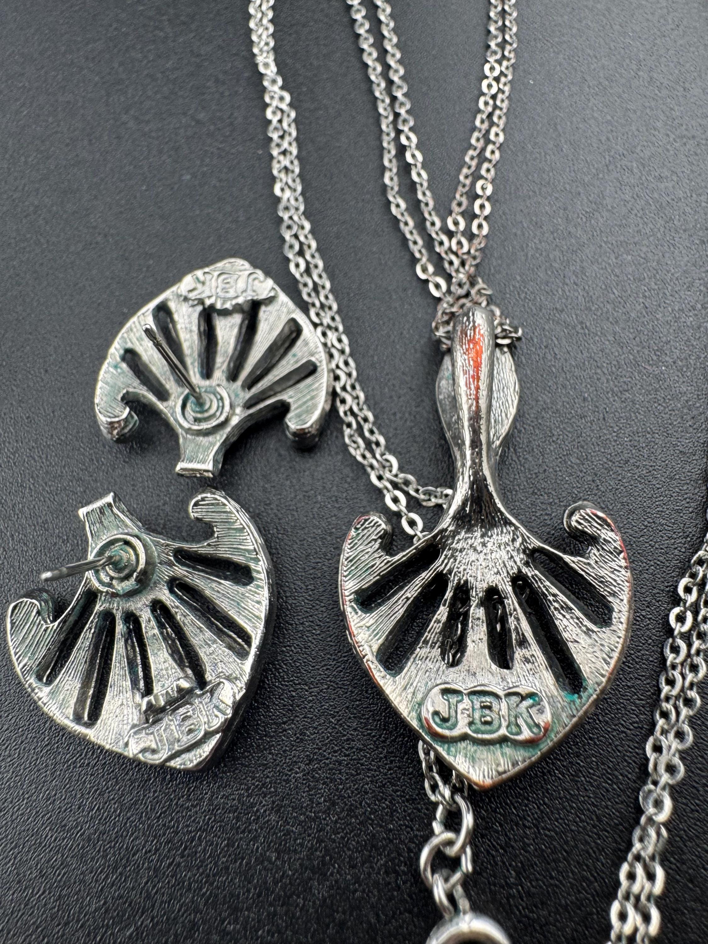 Vintage JBK Camrose & Kross Rhinestone Sapphire Necklace and Earrings Set