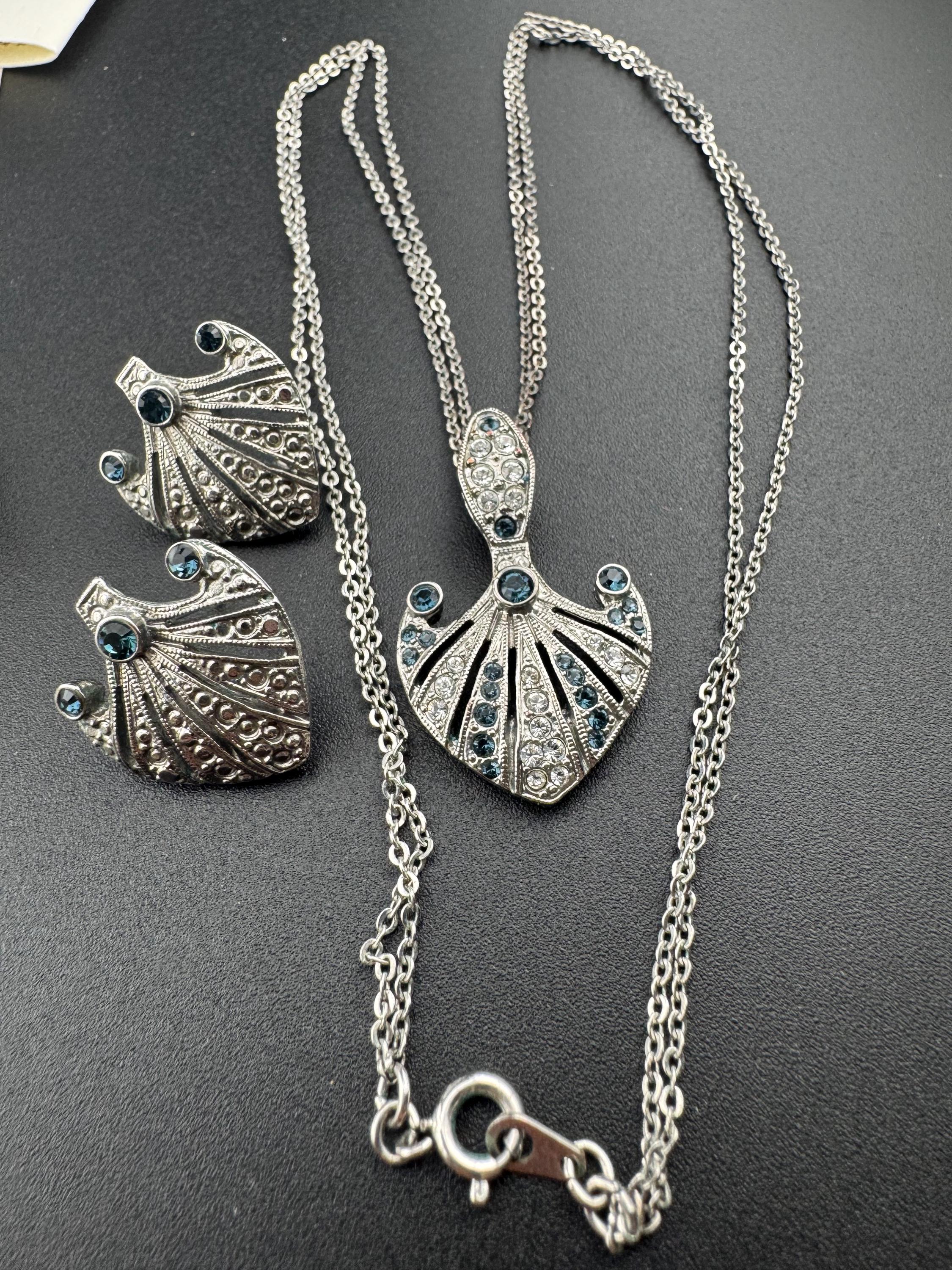 Vintage JBK Camrose & Kross Rhinestone Sapphire Necklace and Earrings Set