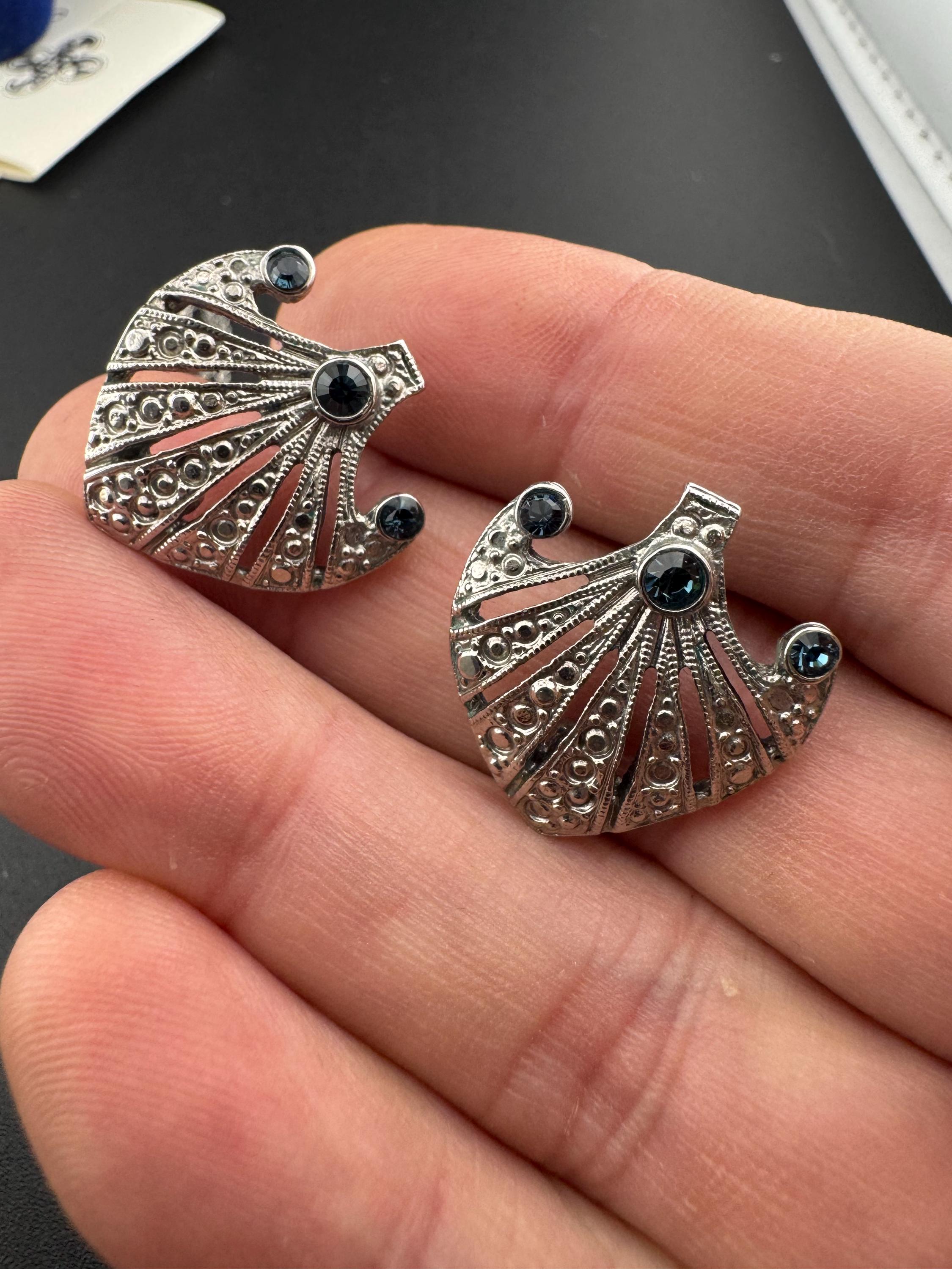 Vintage JBK Camrose & Kross Rhinestone Sapphire Necklace and Earrings Set