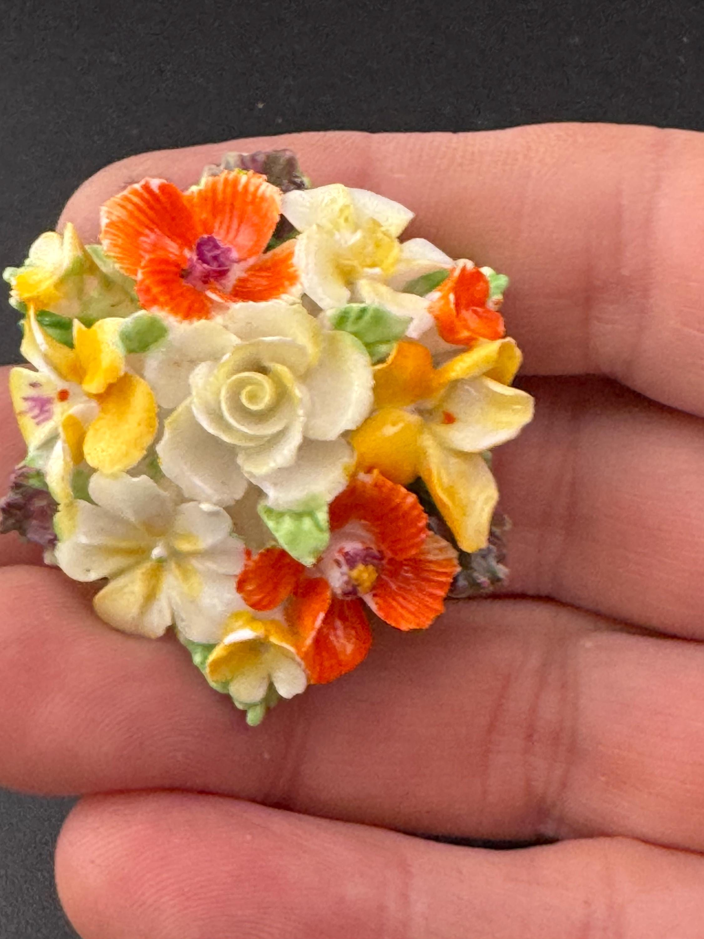 Vintage crown ceramic Cluster flower floral spring brooch