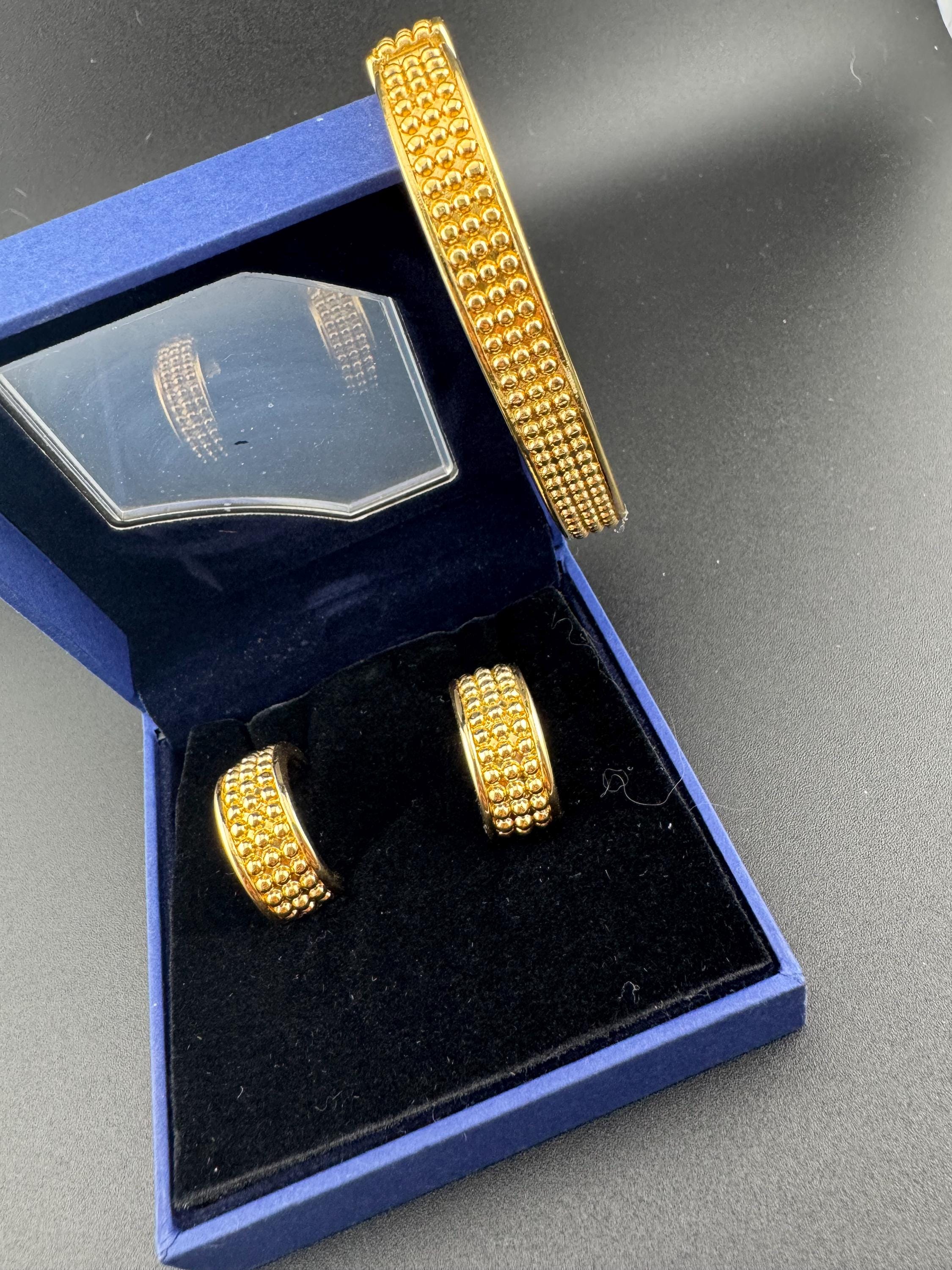 Swarovski Gold Plated Clamper Bangle and Hoop Earrings Set