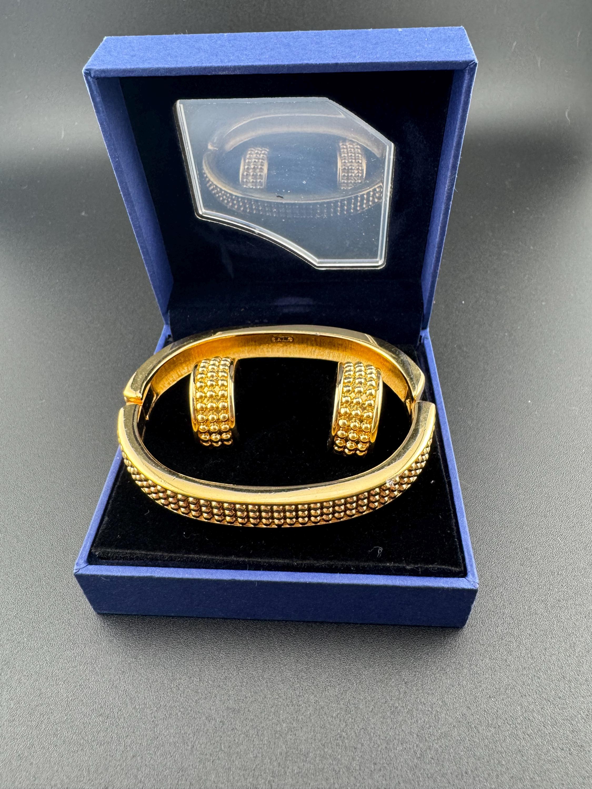 Swarovski Gold Plated Clamper Bangle and Hoop Earrings Set
