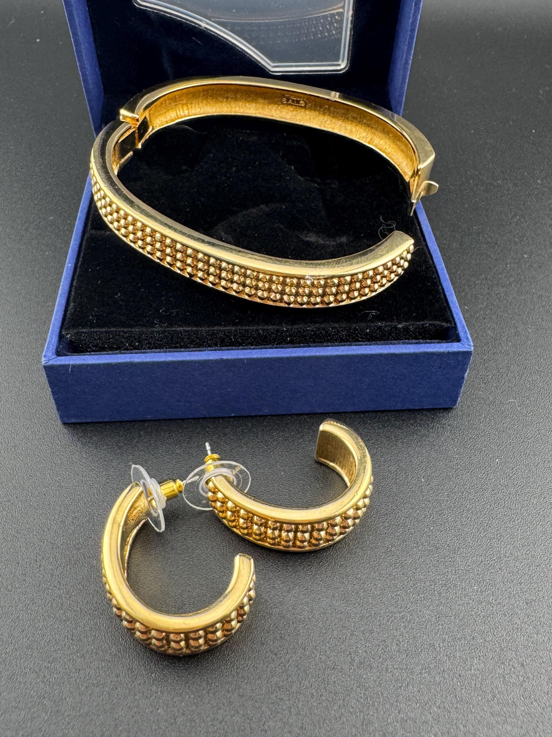 Swarovski Gold Plated Clamper Bangle and Hoop Earrings Set