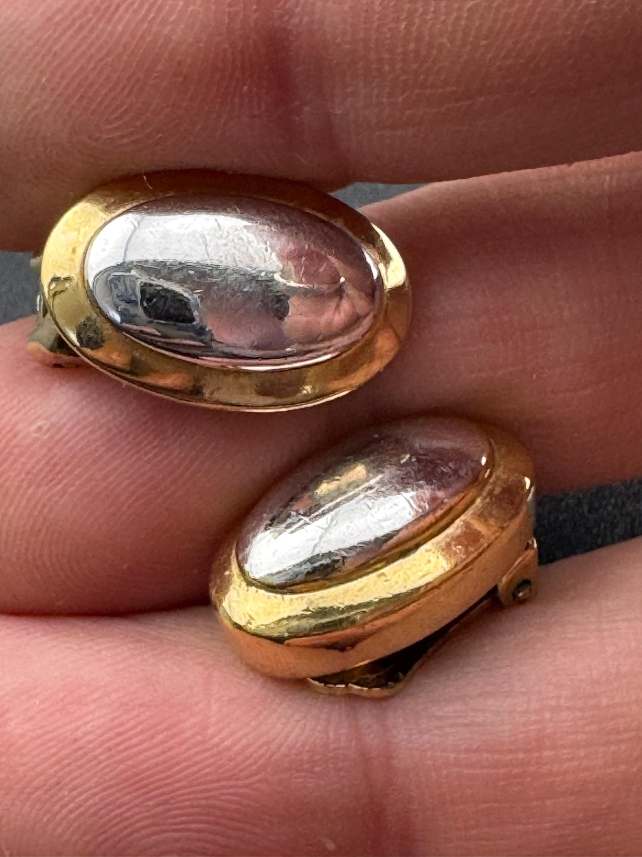 Vintage signed GROSSE gold tone and silver small oval pierced stud earrings