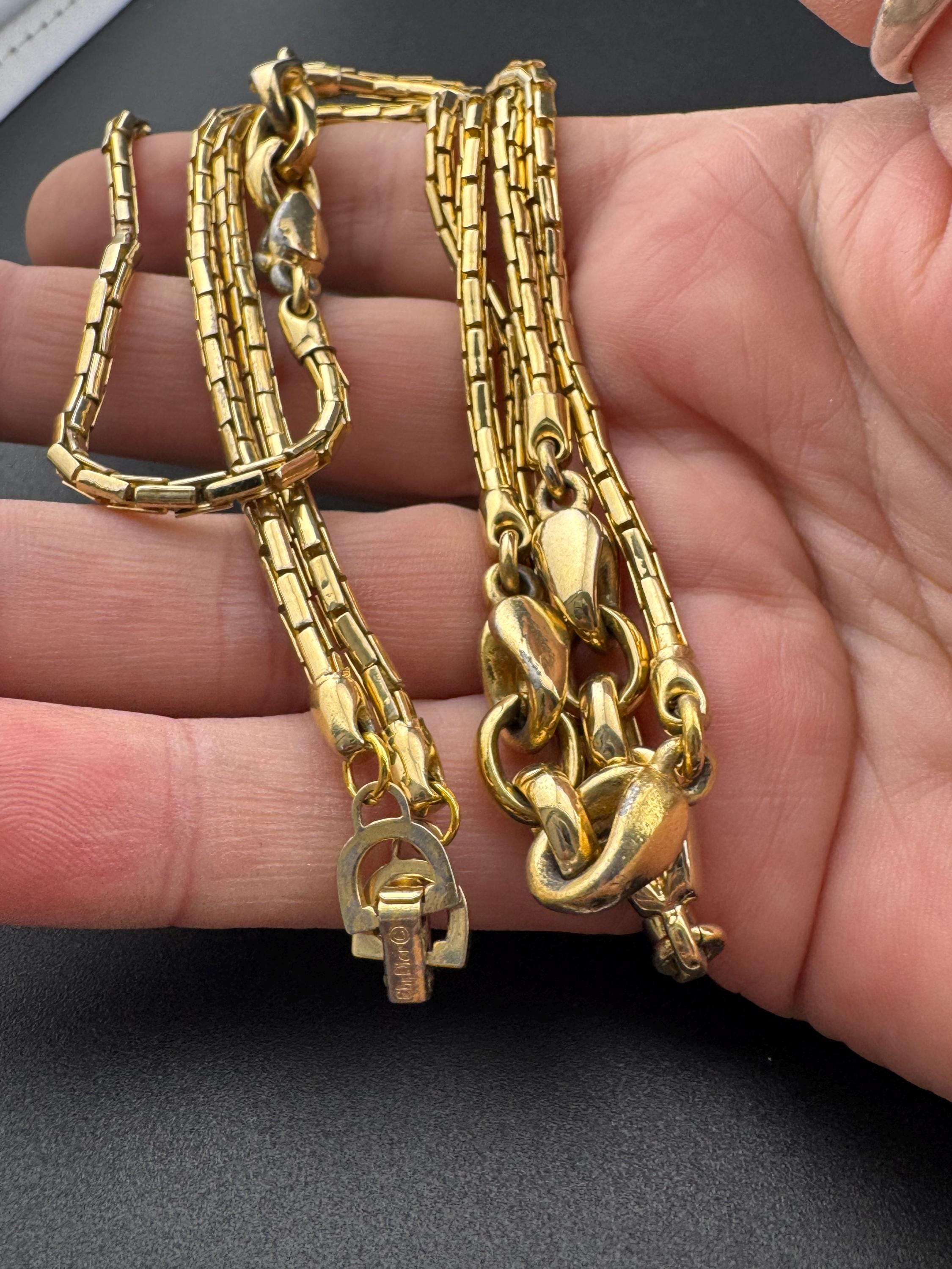 Vintage Christian Dior Gold Tone Chain Link layering Necklace, signed