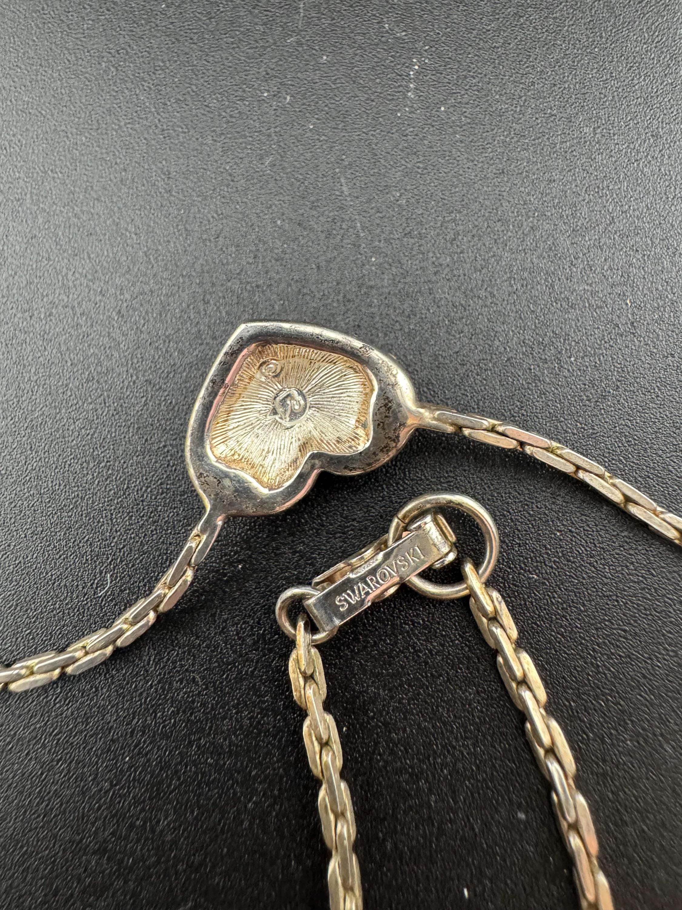 As found Signed Swarovski silver tone clear crystal diamanté heart drop necklace