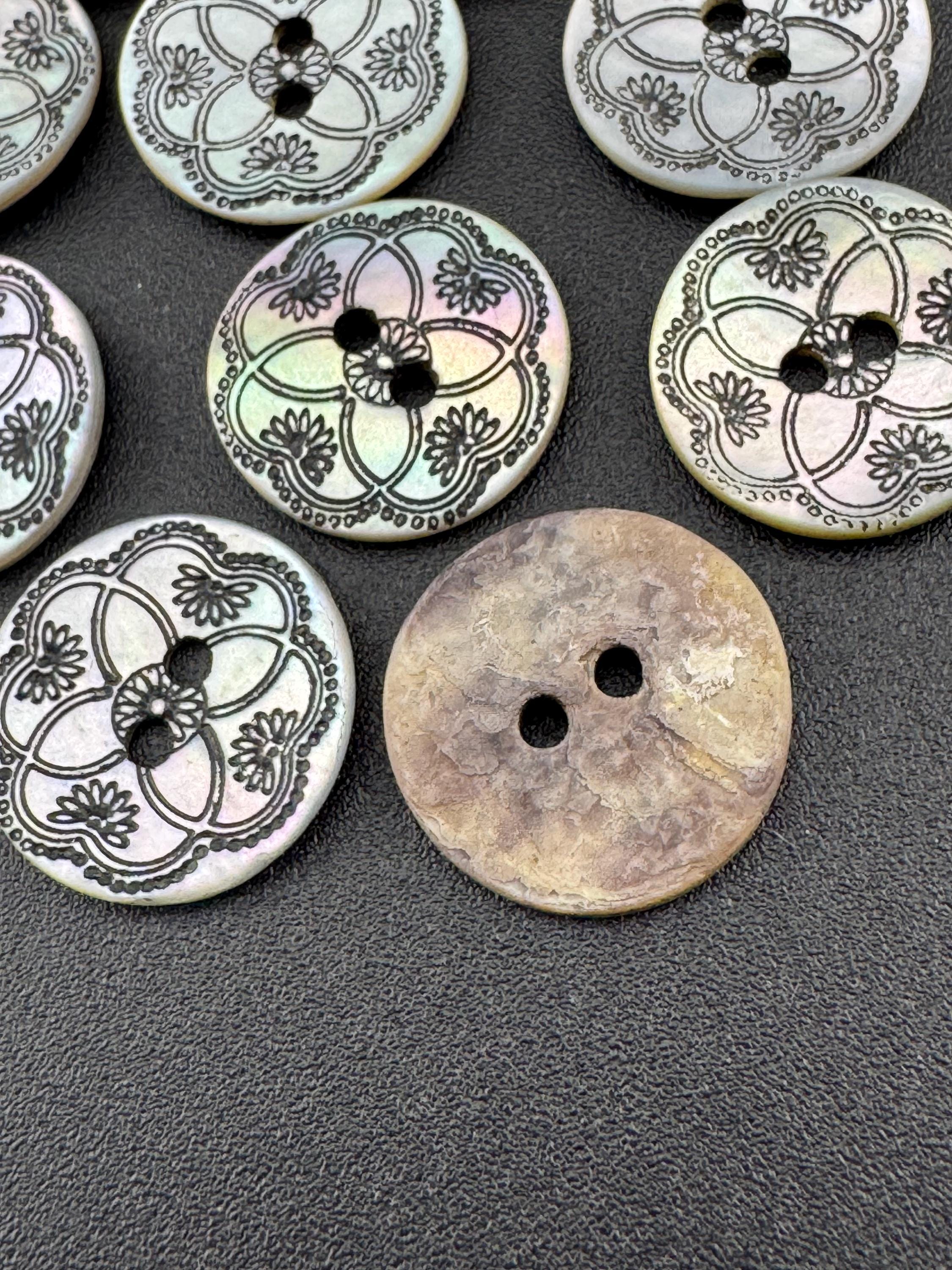 10 x 15mm small Japanese Mother of Pearl Buttons printed Sewing Haberdashery