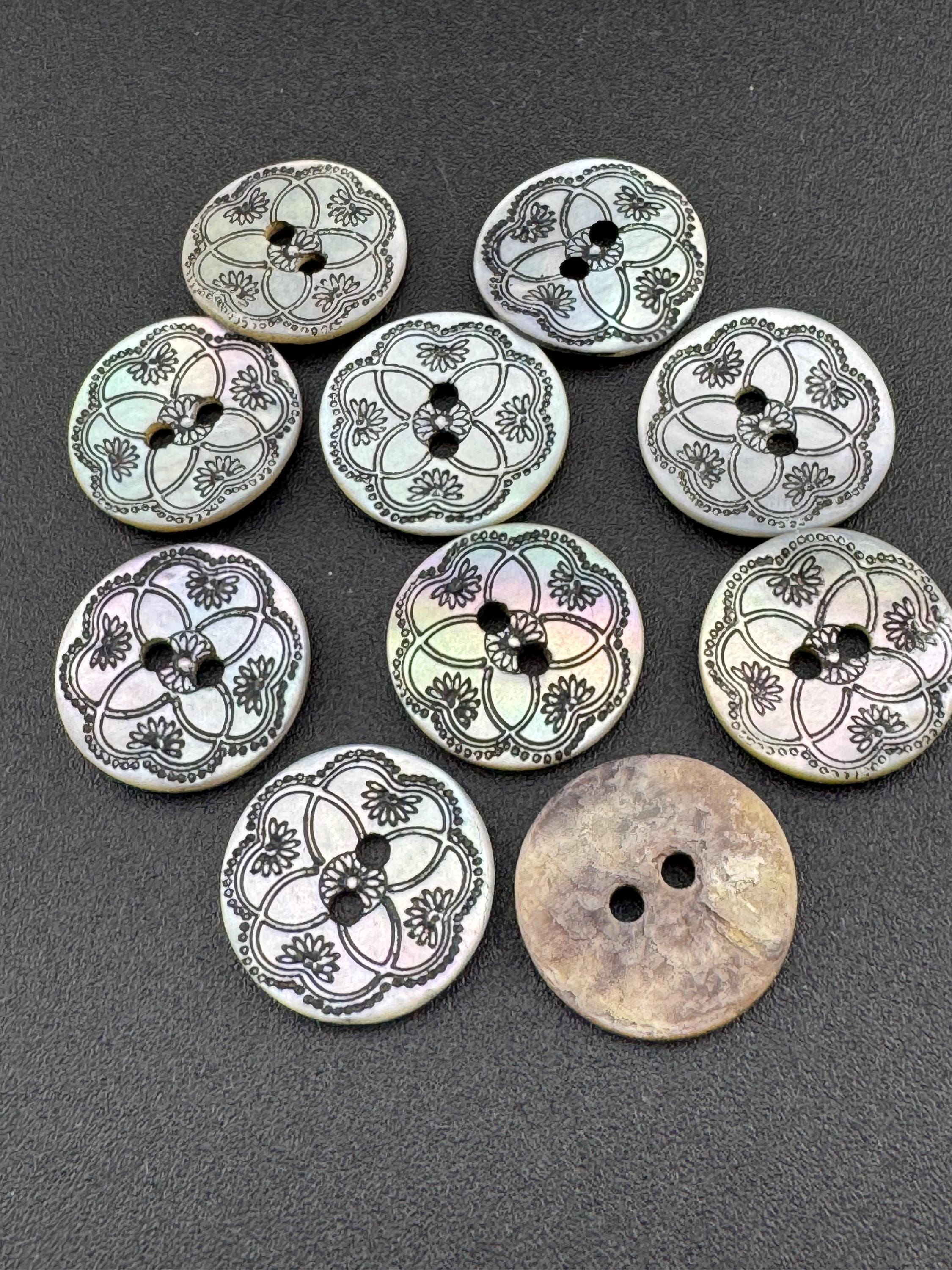 10 x 15mm small Japanese Mother of Pearl Buttons printed Sewing Haberdashery