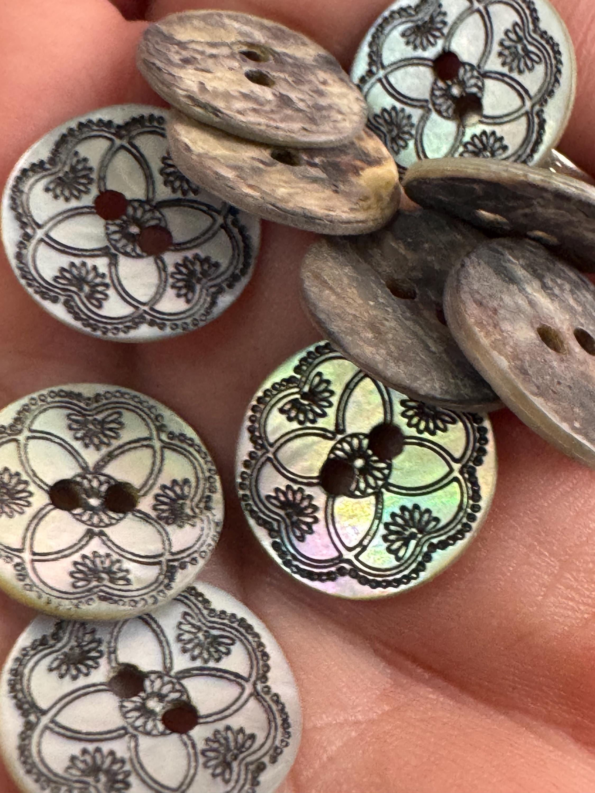 10 x 15mm small Japanese Mother of Pearl Buttons printed Sewing Haberdashery