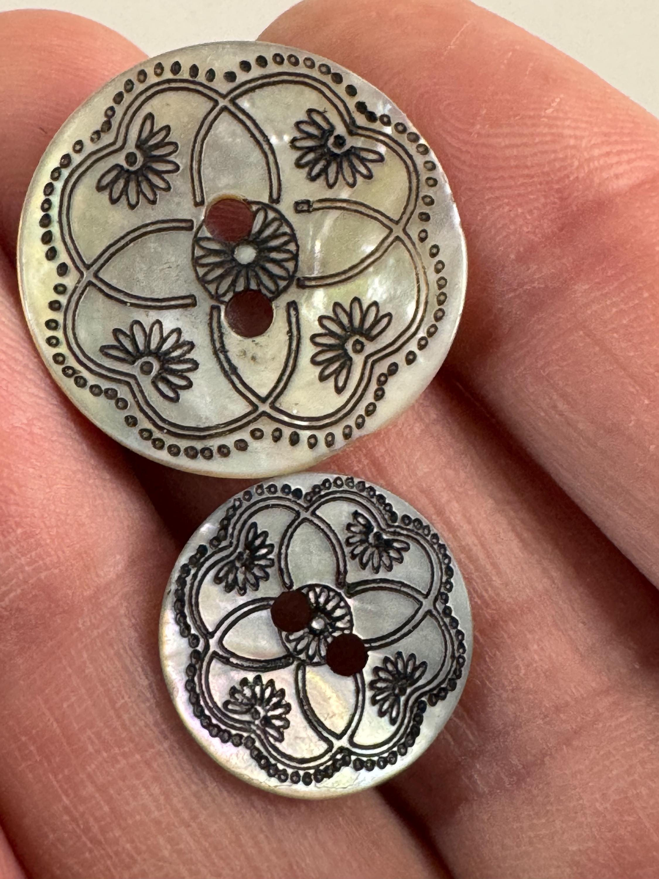 10 x 15mm small Japanese Mother of Pearl Buttons printed Sewing Haberdashery