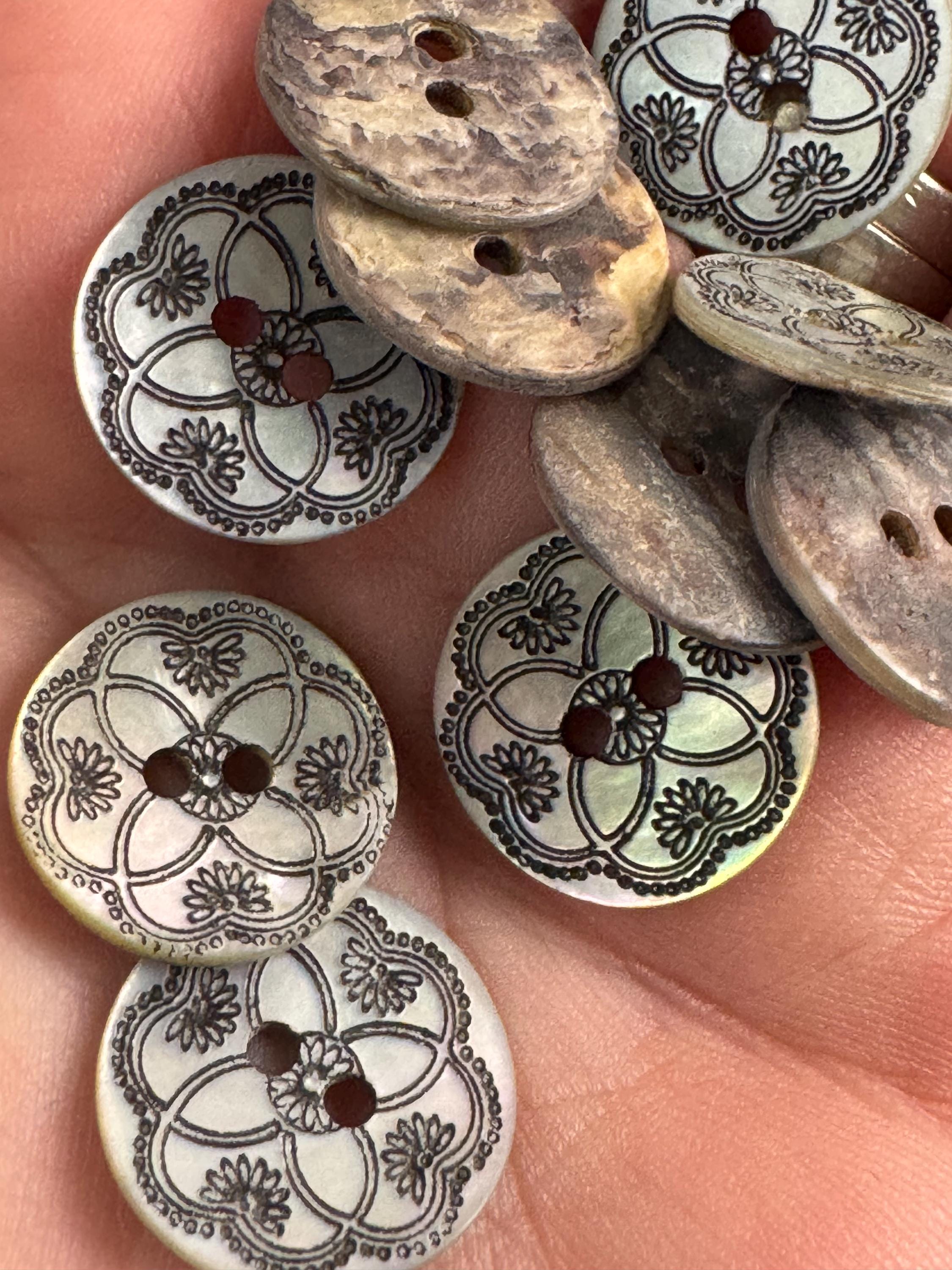 10 x 15mm small Japanese Mother of Pearl Buttons printed Sewing Haberdashery