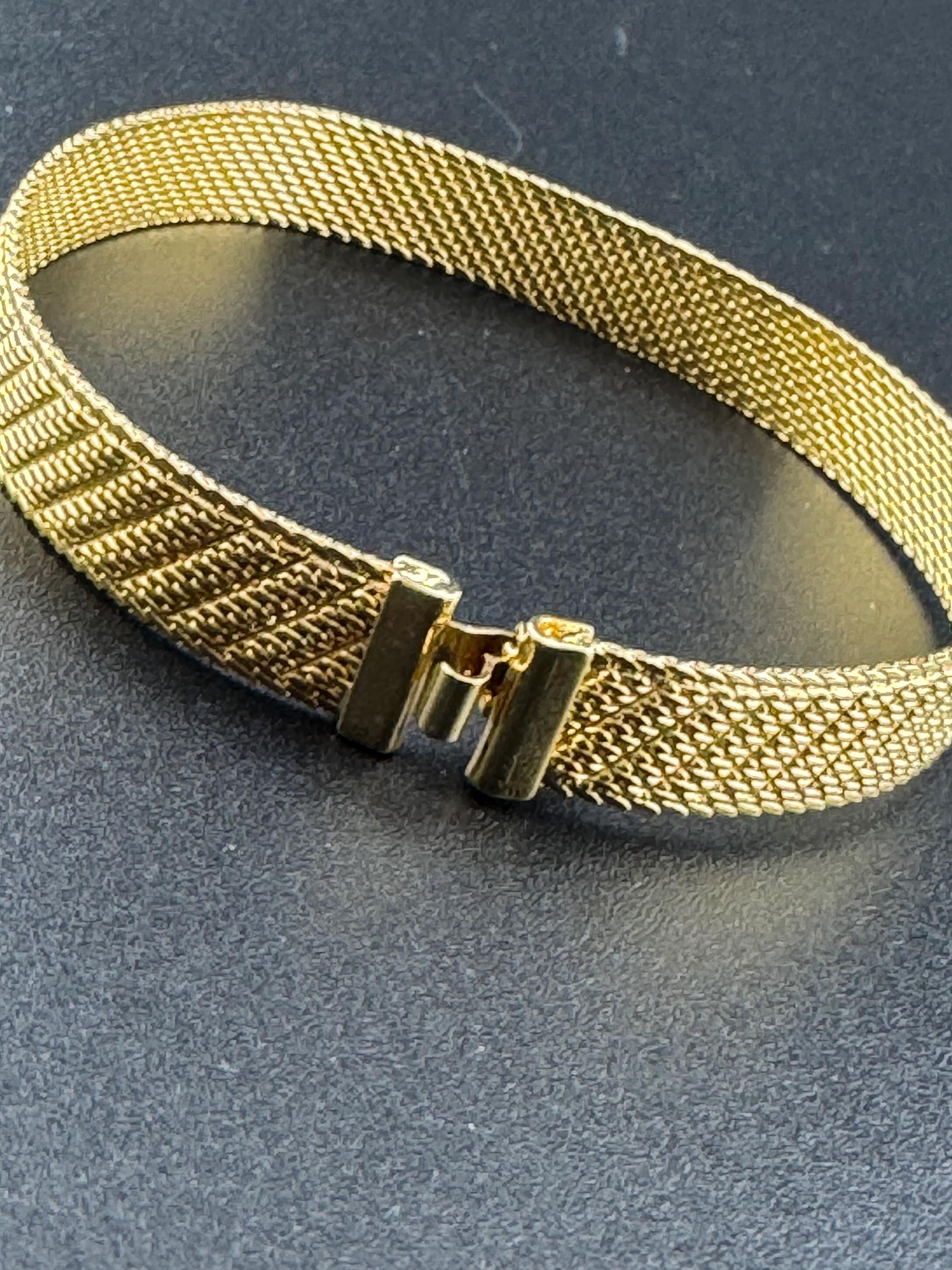 True Vintage pristine gold plated wide mesh flat link bangle bracelet 18.5 x 7mm old shop stock