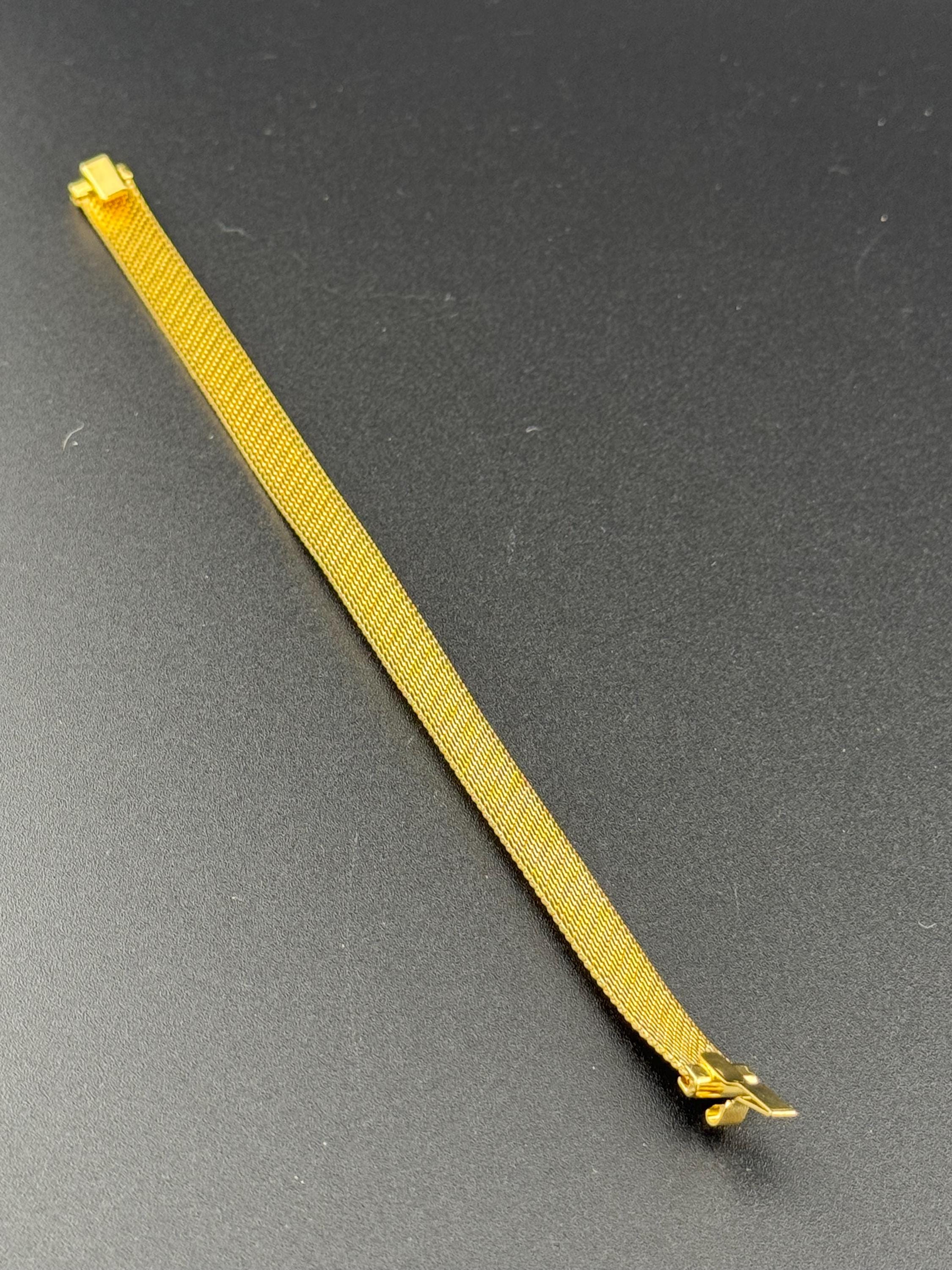 True Vintage pristine gold plated wide mesh flat link bangle bracelet 18.5 x 7mm old shop stock