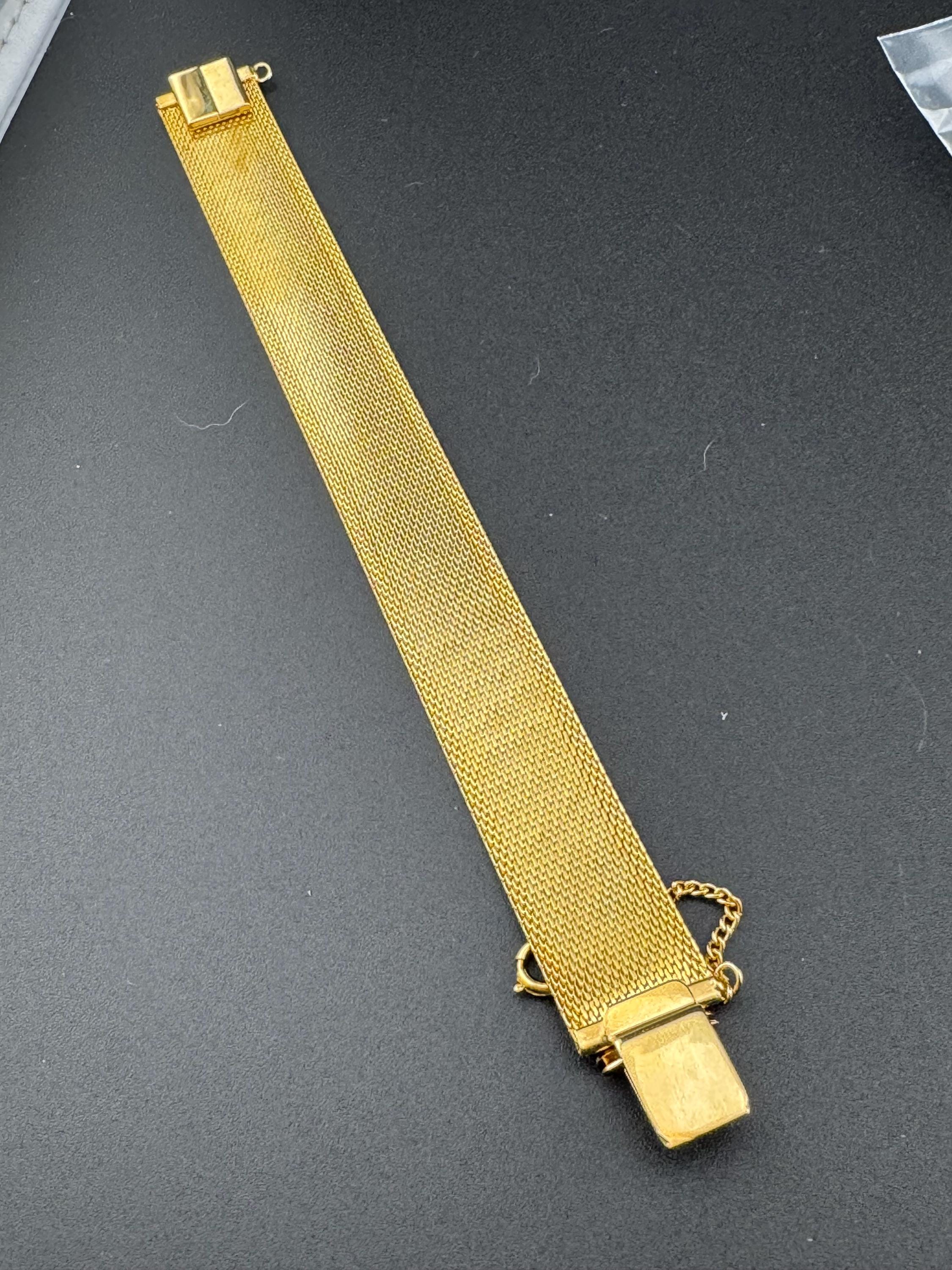 True Vintage pristine gold plated 18mm wide mesh flat link bangle bracelet 18.5cm long old shop stock