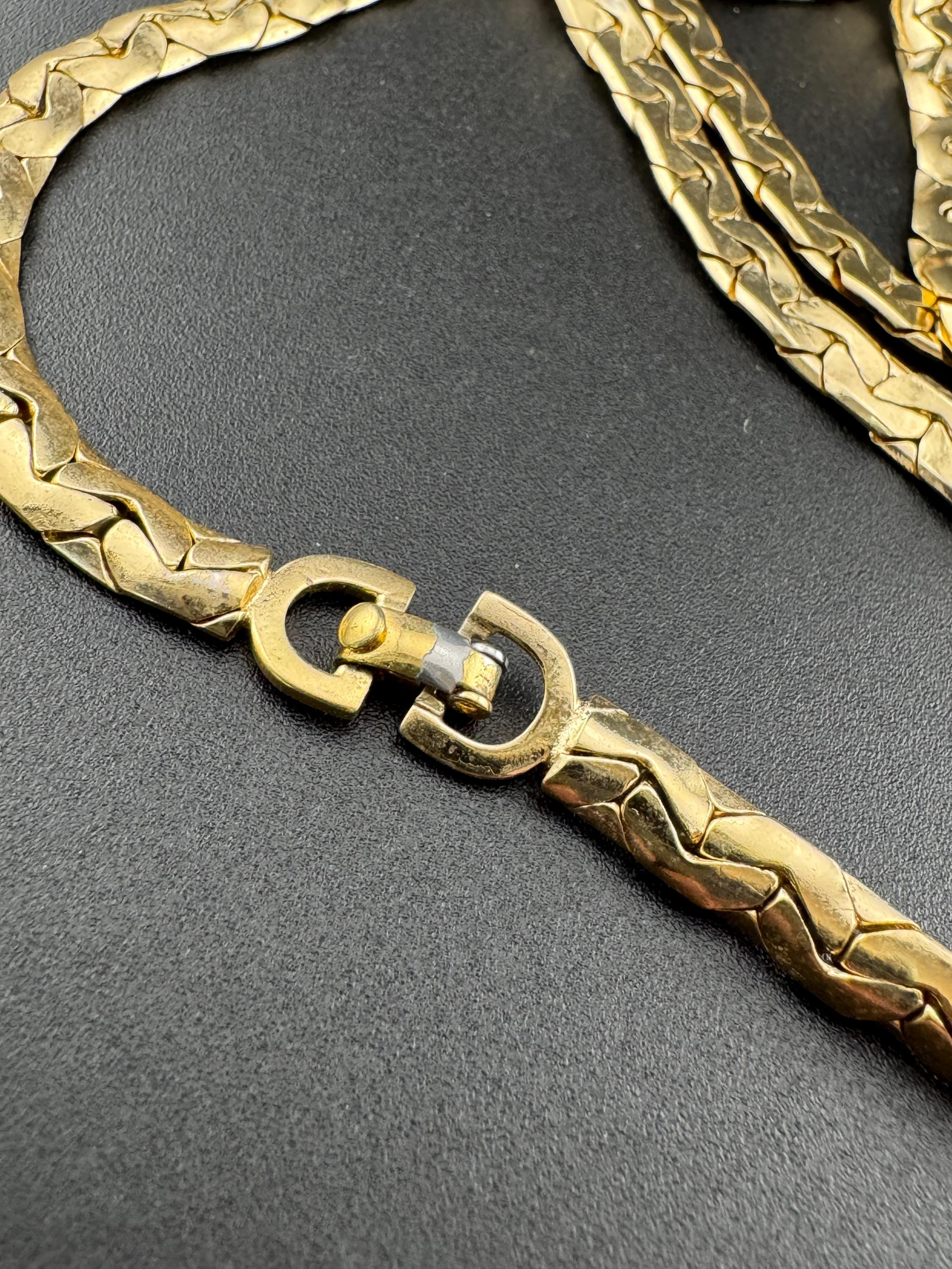 Vintage Christian Dior Gold Plated Serpentine Chain Necklace (90cm) signed