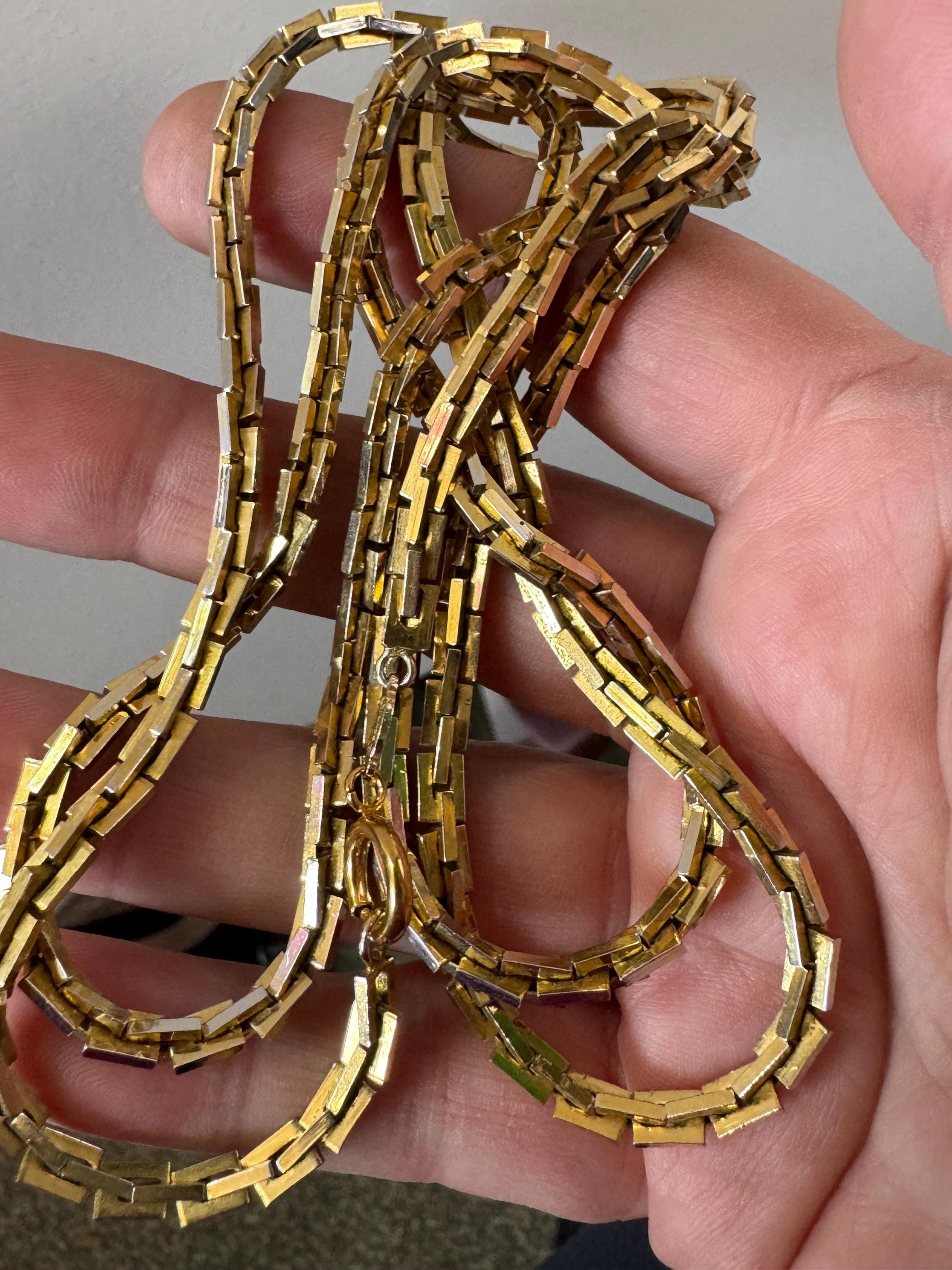 signed GROSSE Designer vintage 103cm long gold plated fancy chain link necklace