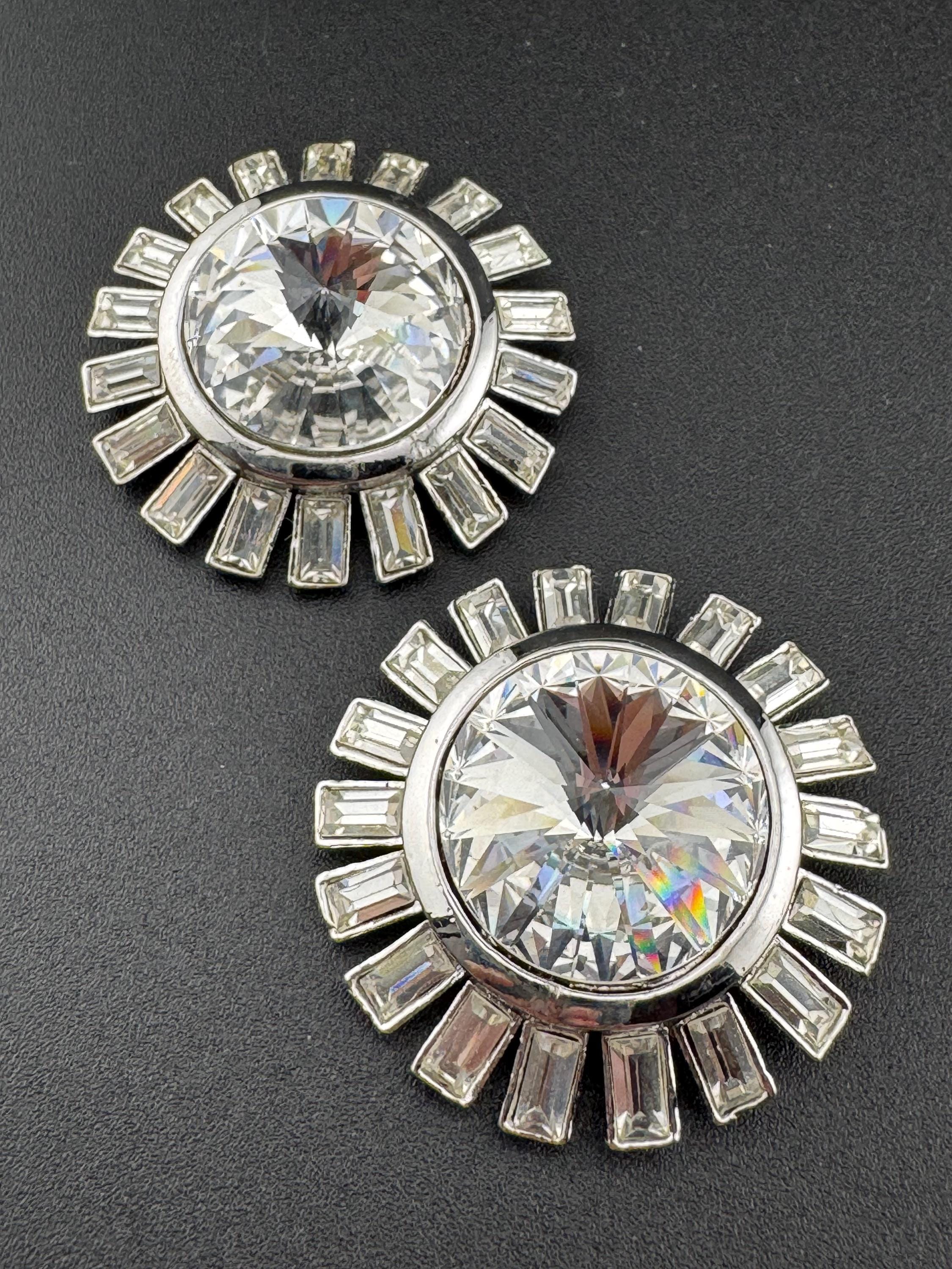 Vintage Swarovski Rivoli Crystal Rhinestone Shoe Clips - Silver Tone Diamanté