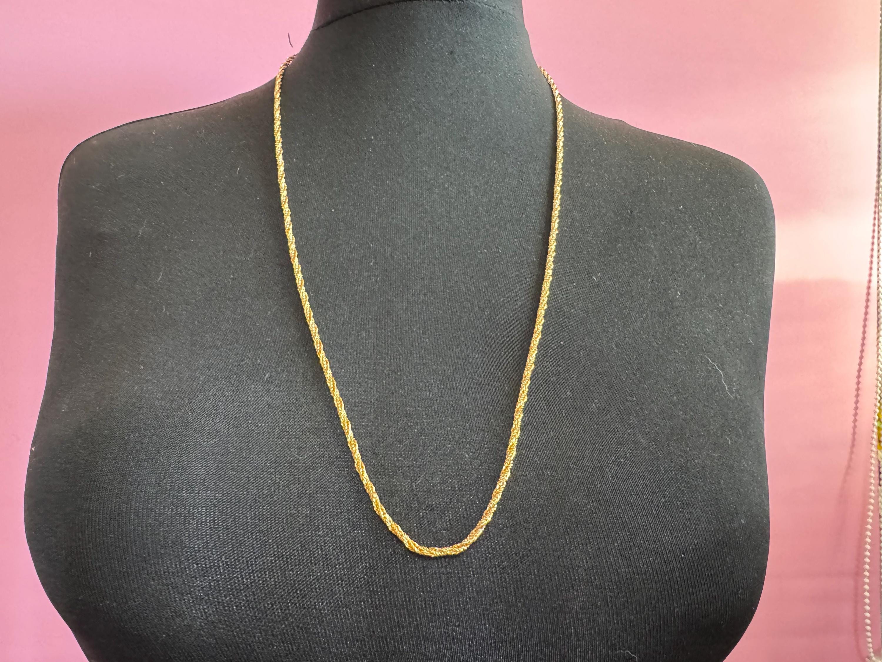 Vintage Gold Tone Rope Chain Necklace with Butterfly Clasp