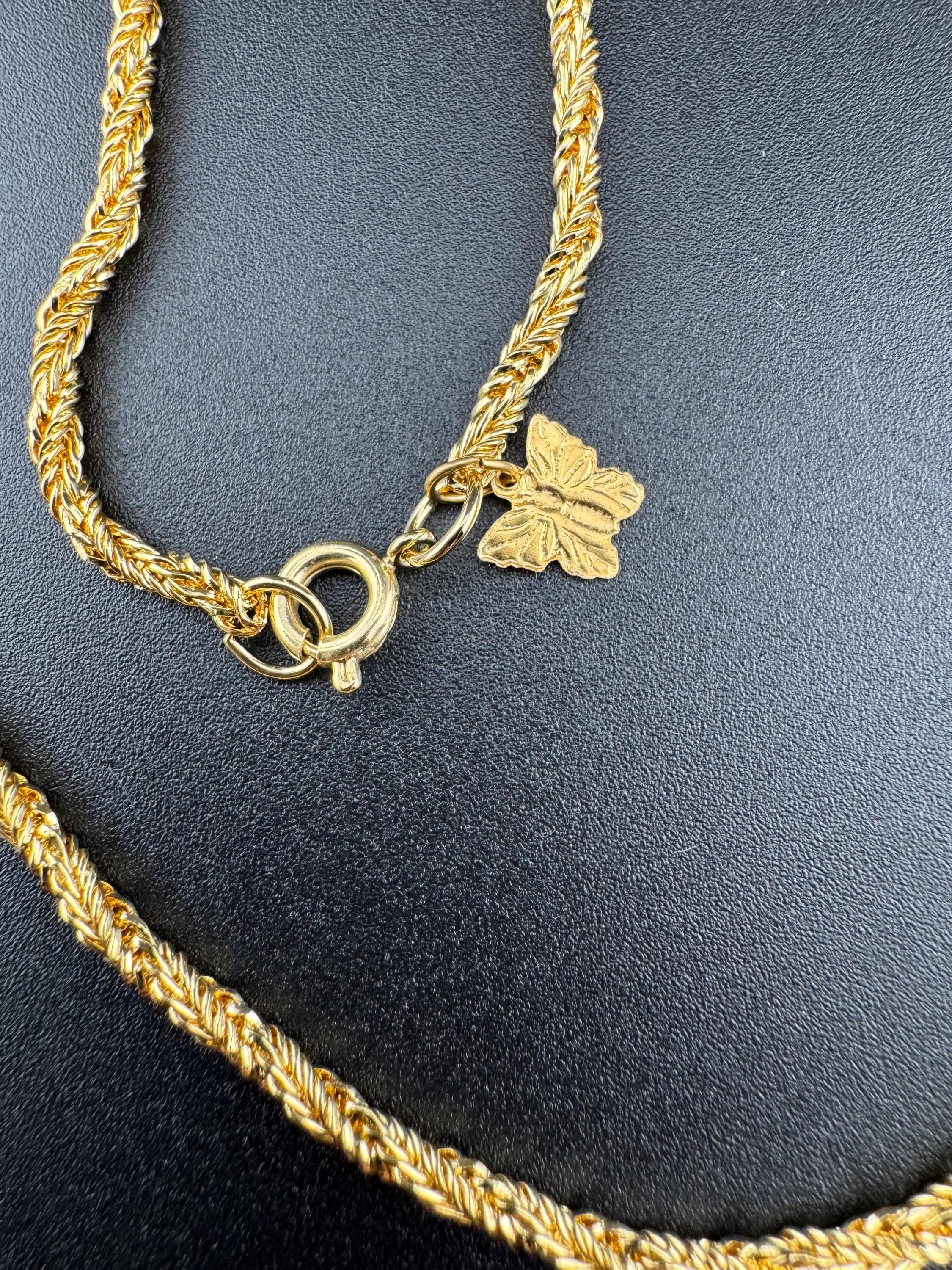 Vintage Gold Tone Rope Chain Necklace with Butterfly Clasp