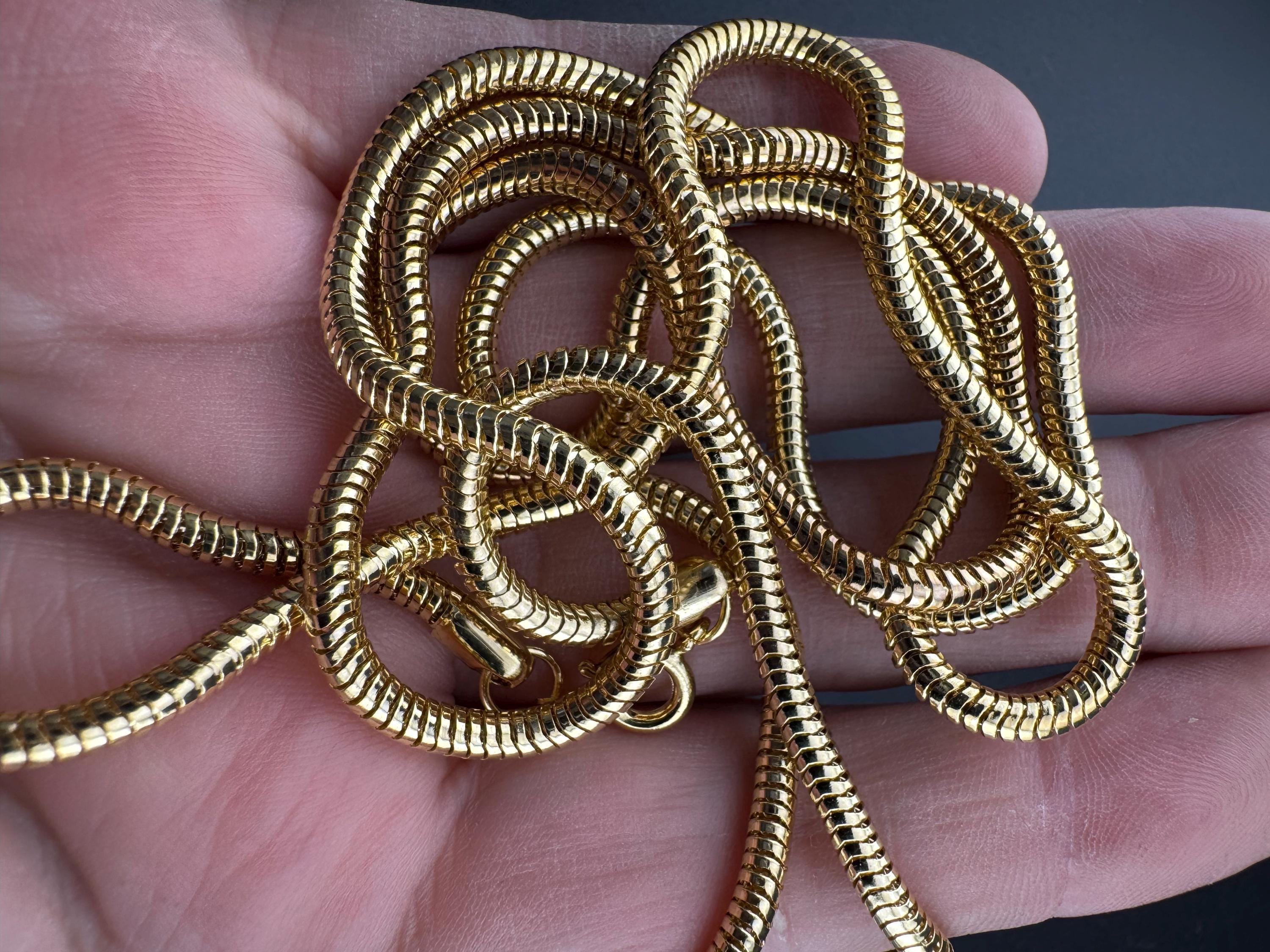 27.5 inch 91cm long snake chain necklace, 1980s gold plated