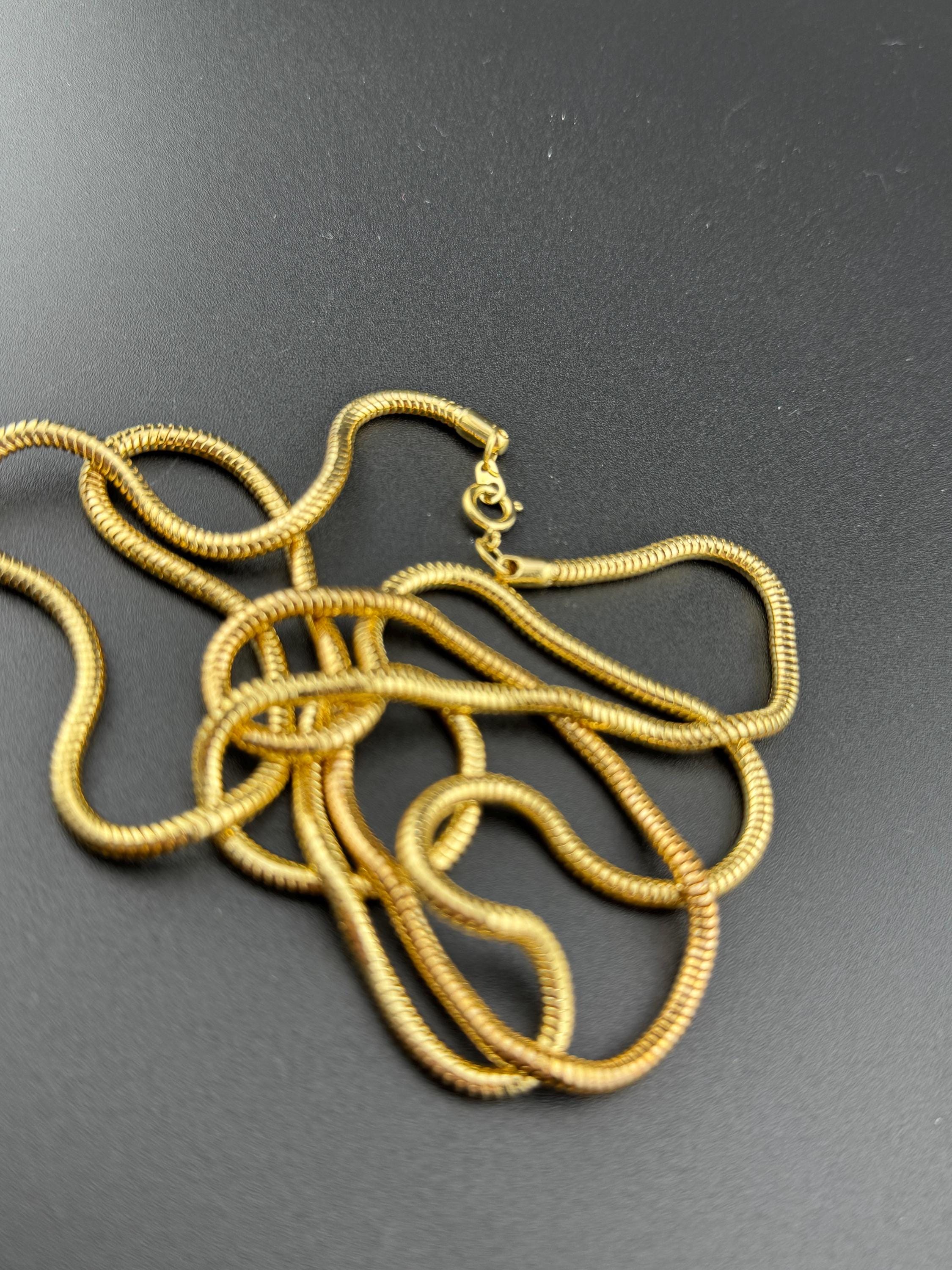 27.5 inch 91cm long snake chain necklace, 1980s gold plated