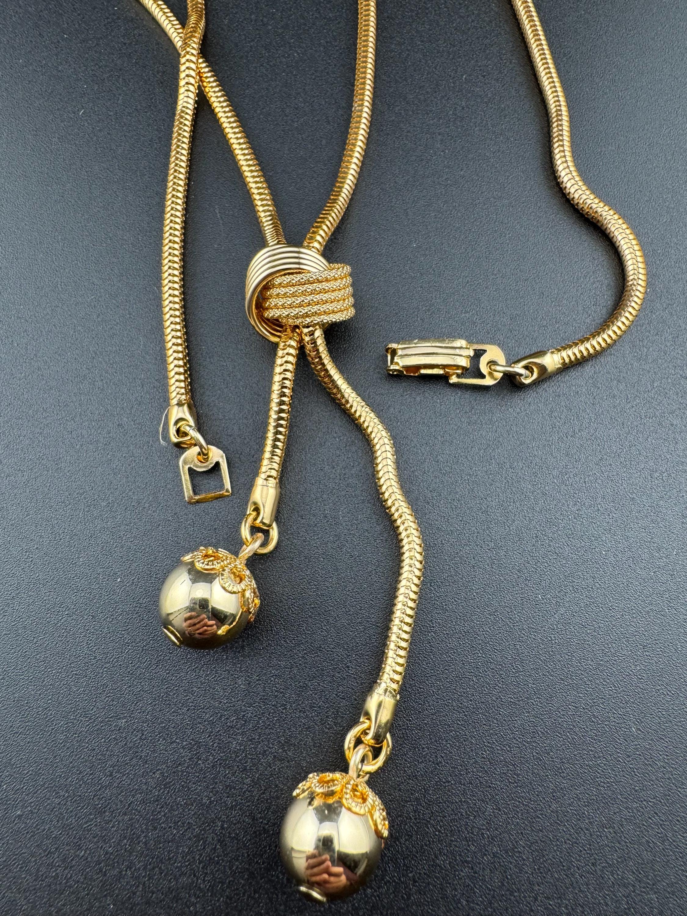 19.5 inch 50cm long snake chain knot tassel drop necklace, vintage