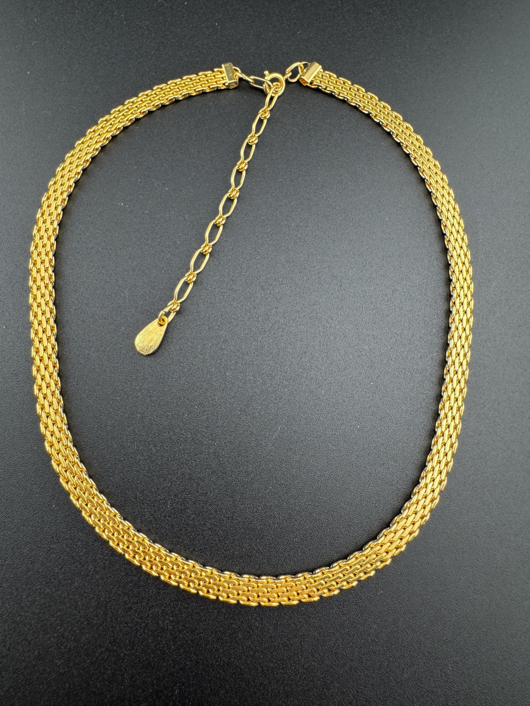 True vintage gold tone 6mm wide woven mesh choker collar necklace adj length genuine old shop stock