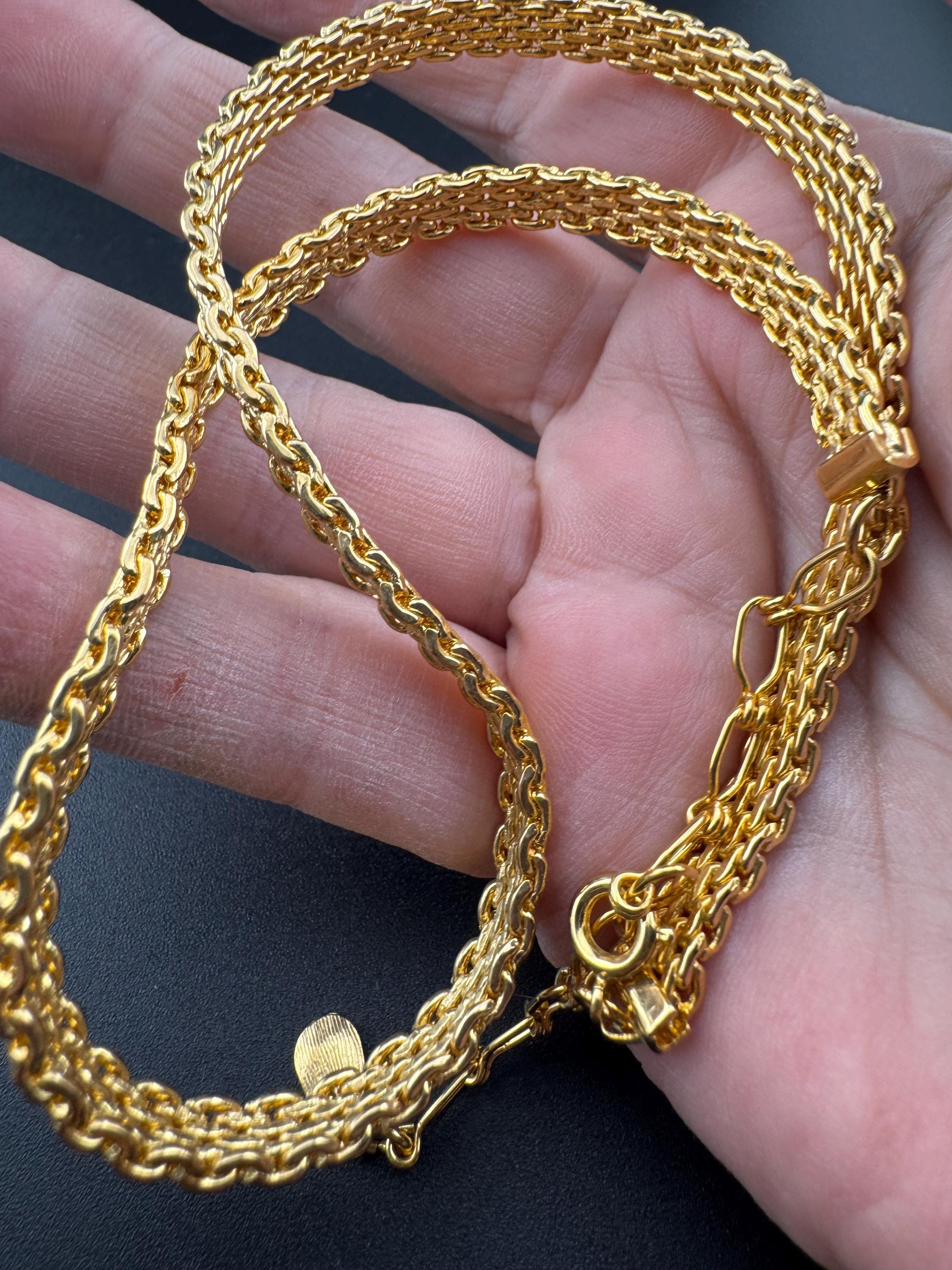 True vintage gold tone 6mm wide woven mesh choker collar necklace adj length genuine old shop stock