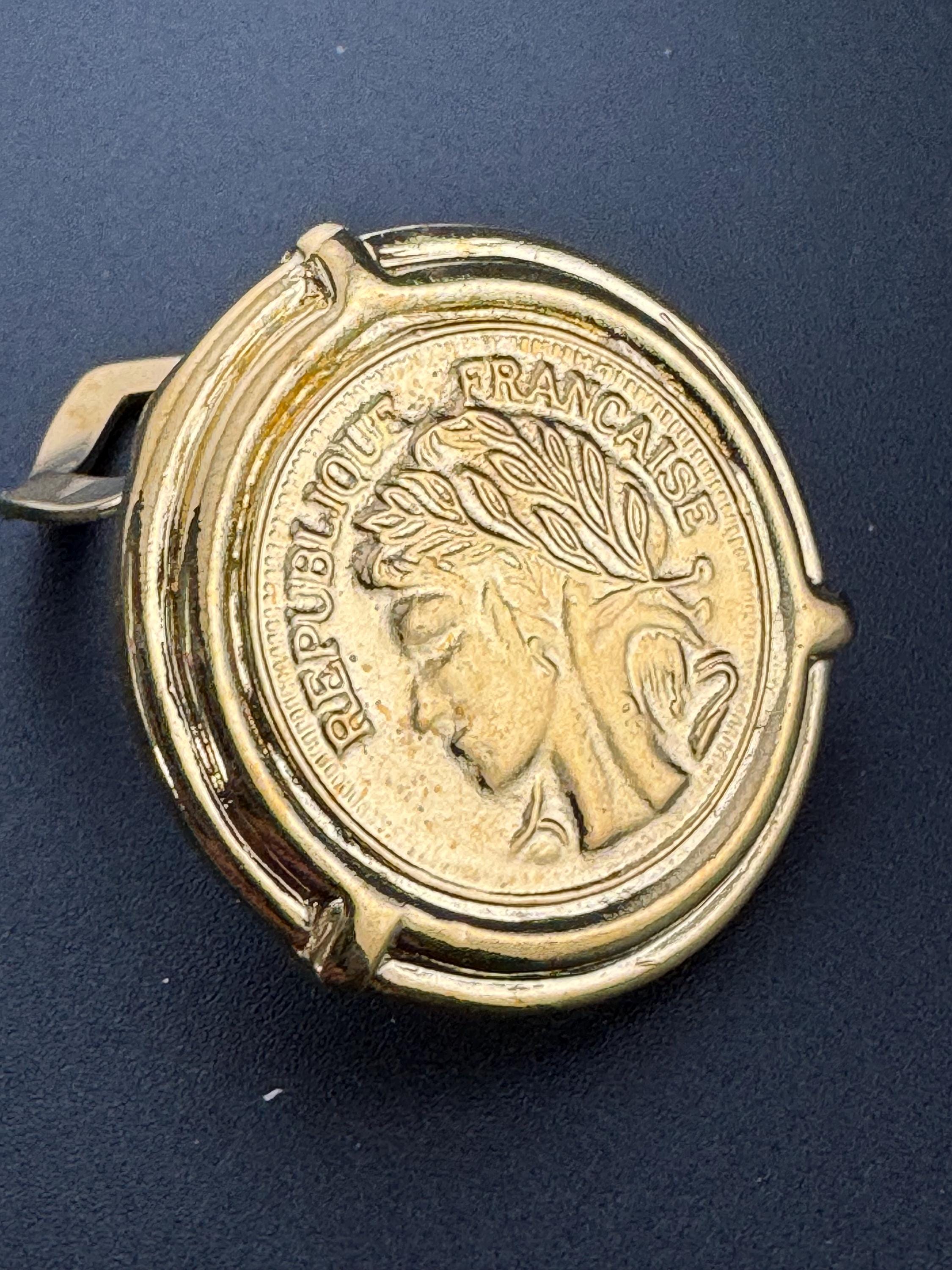 Gold coin Scarf Clip ring , vintage gold French old shop stock