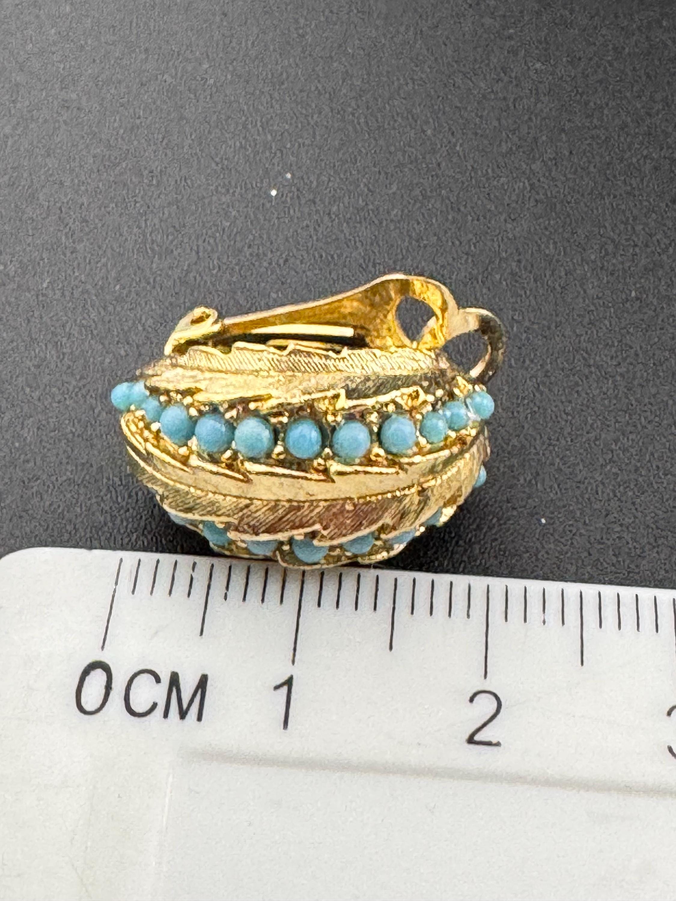 1960s Turquoise gold leaf clip on earrings vintage