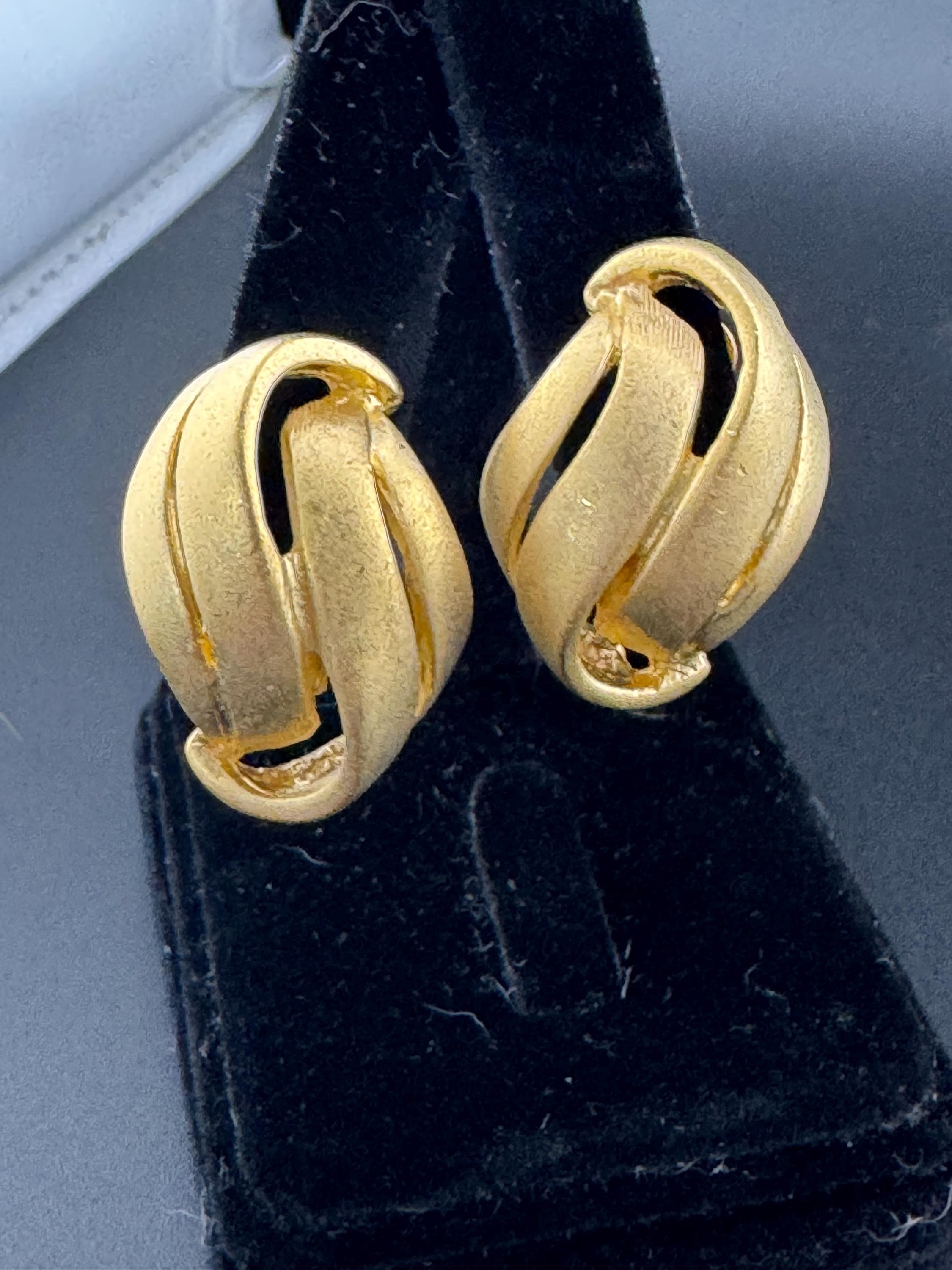 Vintage Matt Gold Tone Clip On Earrings, Abstract Leaf