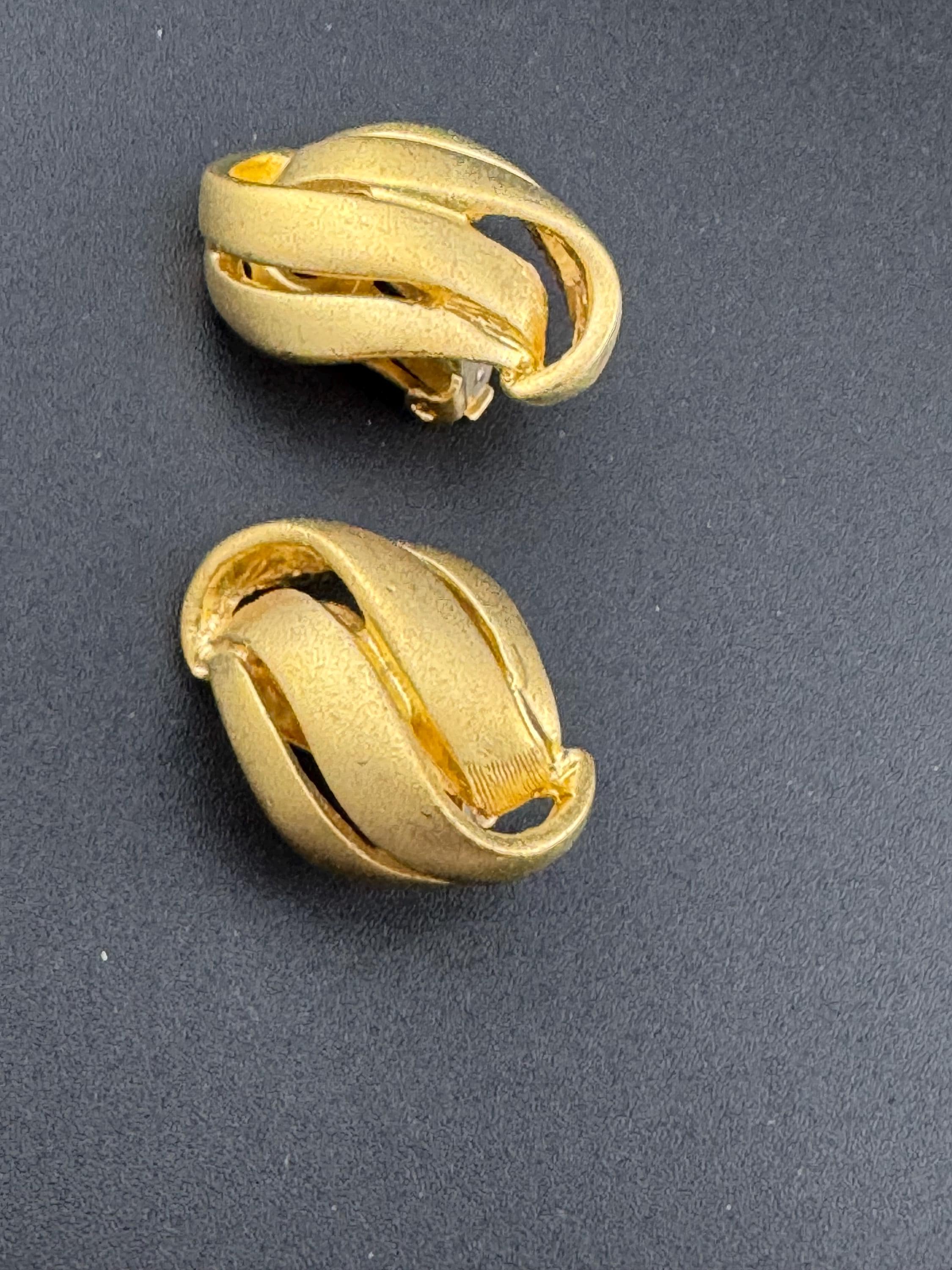 Vintage Matt Gold Tone Clip On Earrings, Abstract Leaf