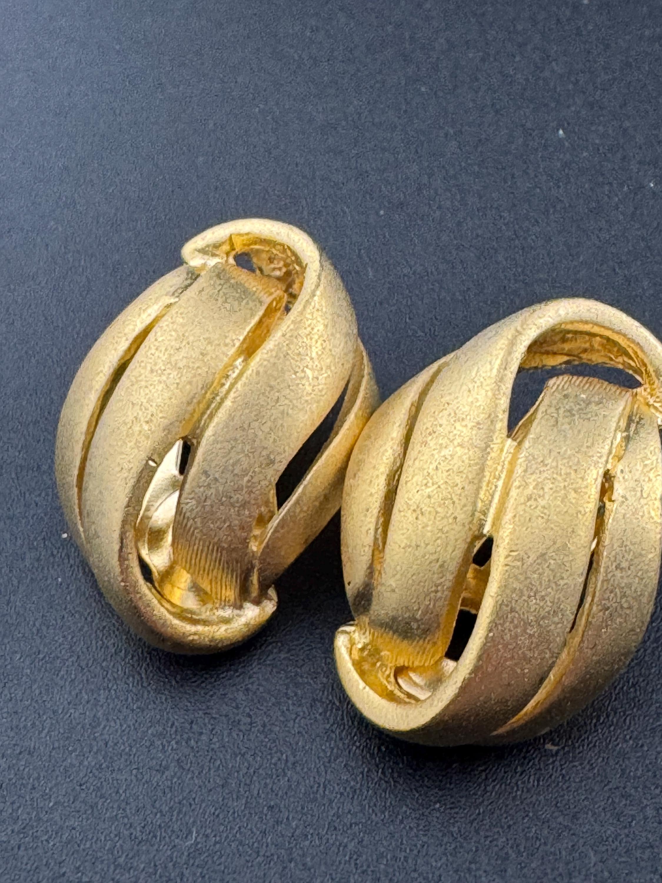 Vintage Matt Gold Tone Clip On Earrings, Abstract Leaf