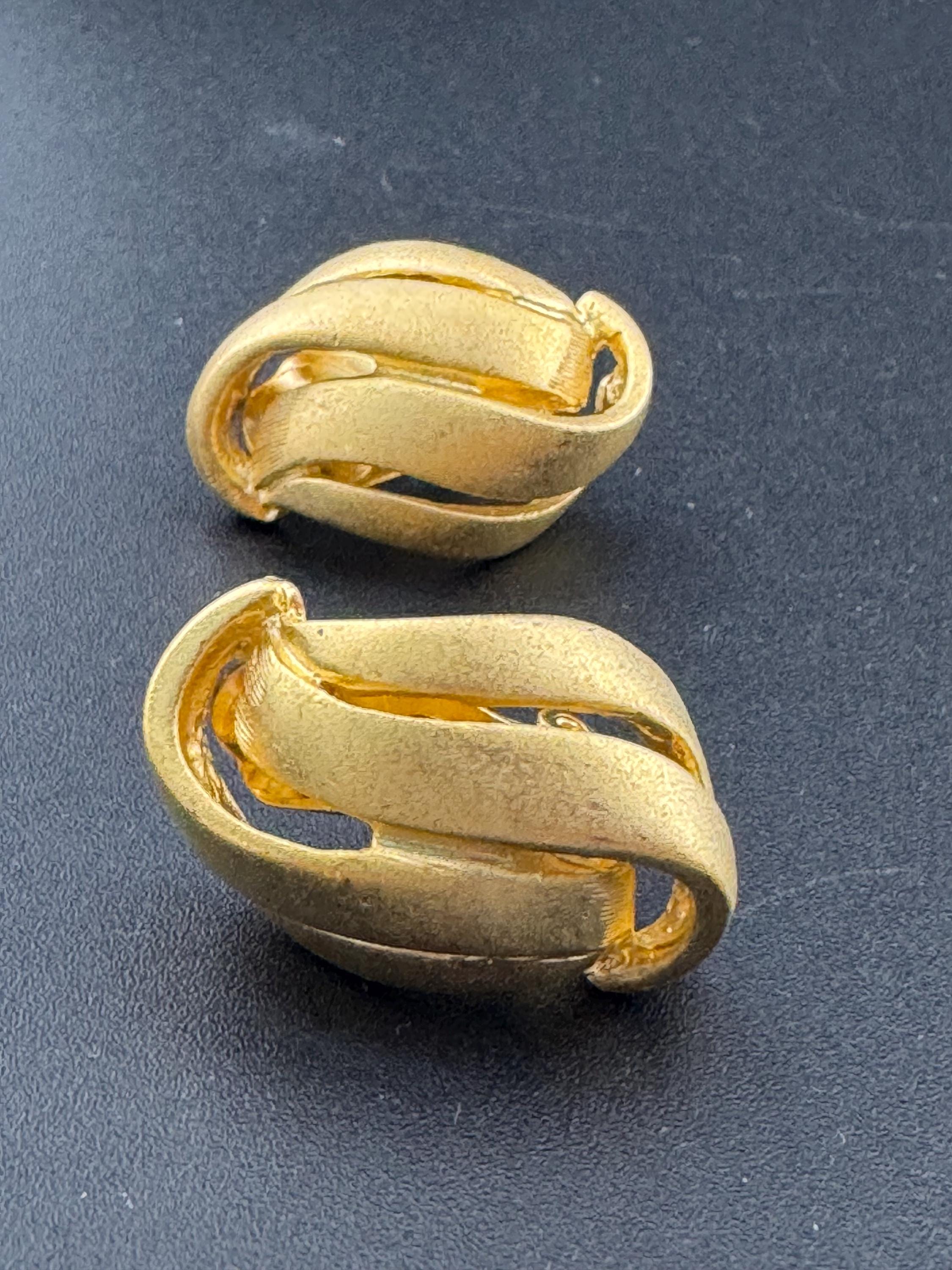 Vintage Matt Gold Tone Clip On Earrings, Abstract Leaf