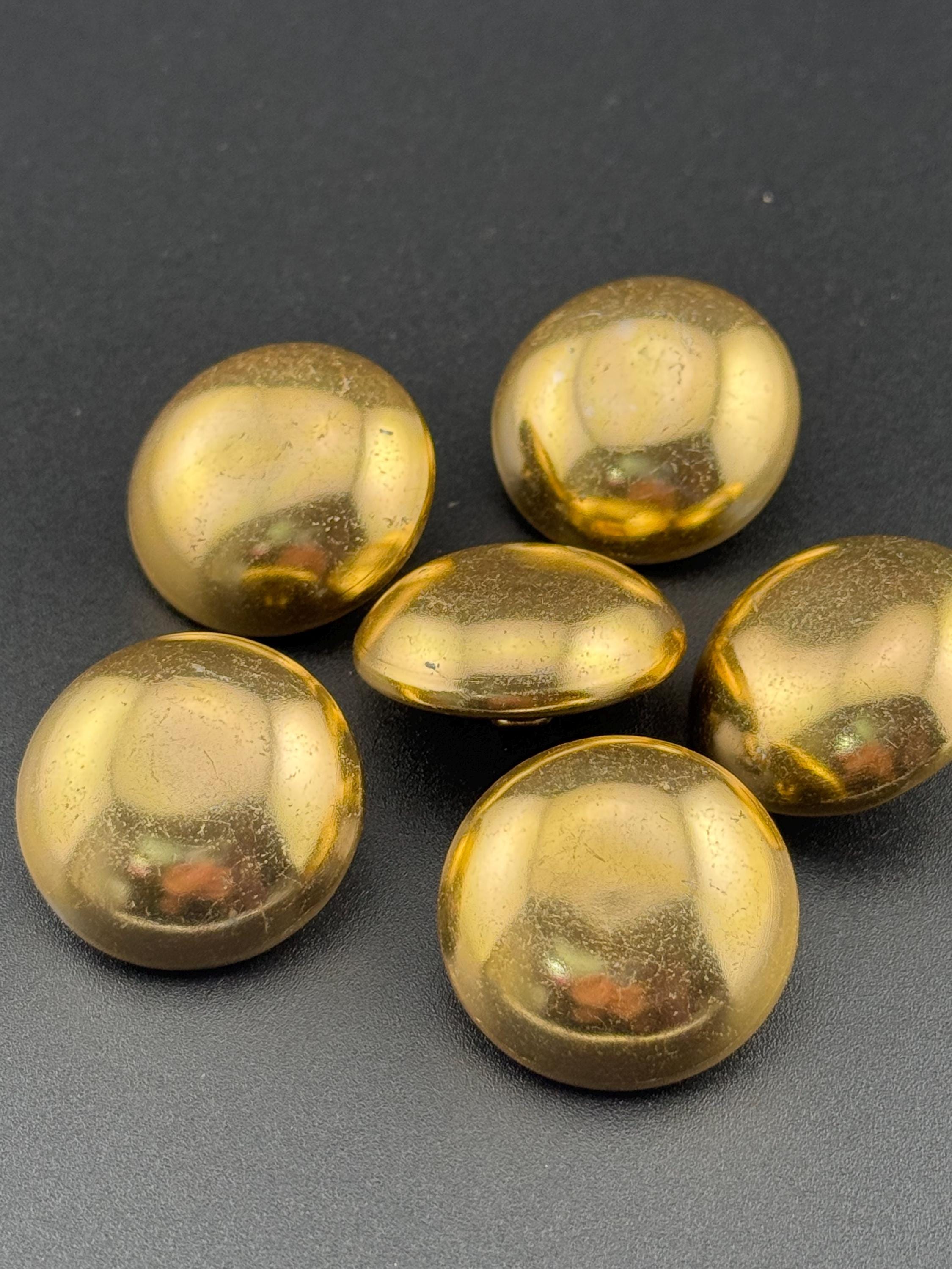 Vintage Gold Tone Domed Buttons: Brass Metal Sewing Buttons (30mm, Pack of 6)