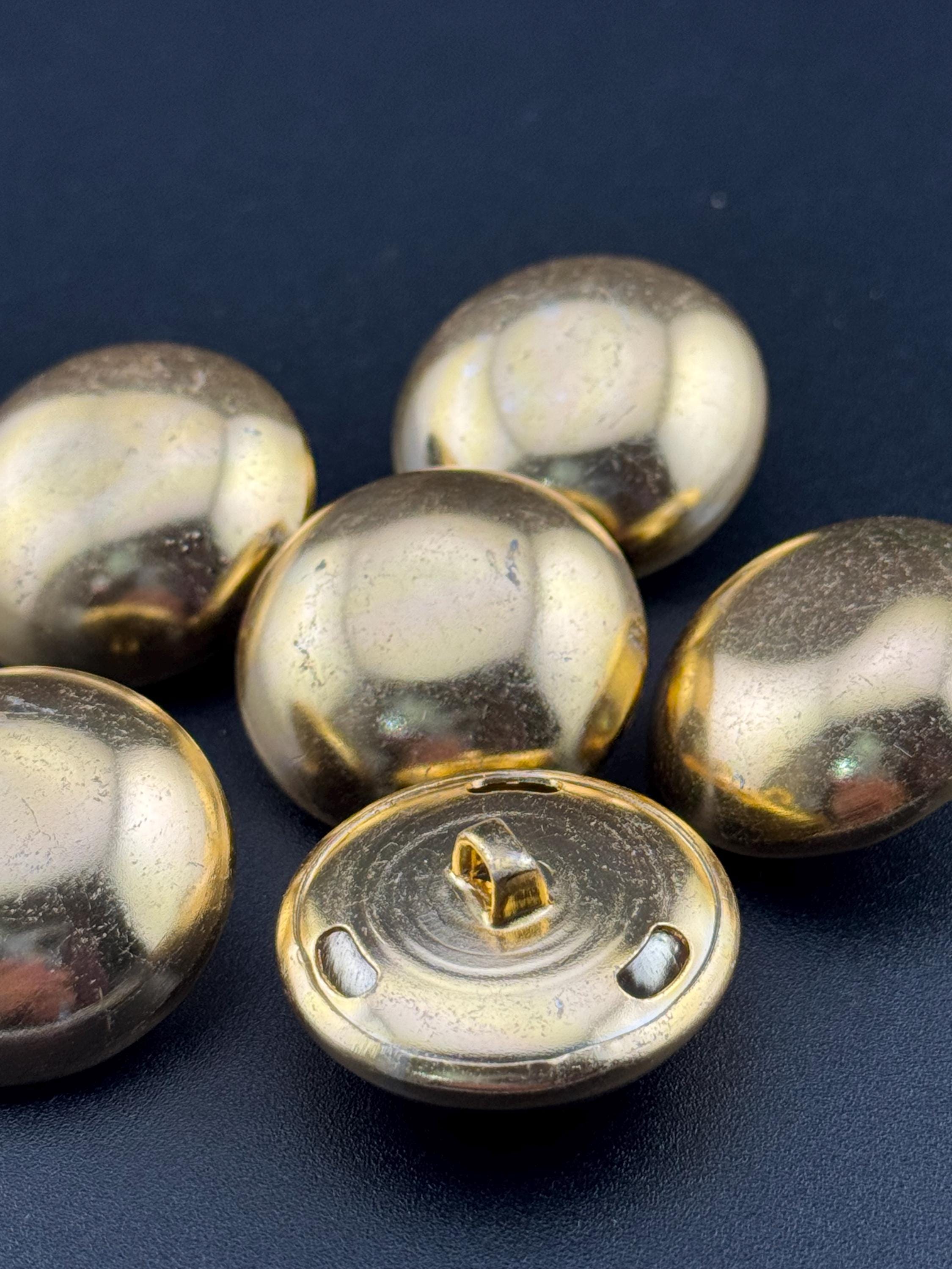 Vintage Gold Tone Domed Buttons: Brass Metal Sewing Buttons (30mm, Pack of 6)