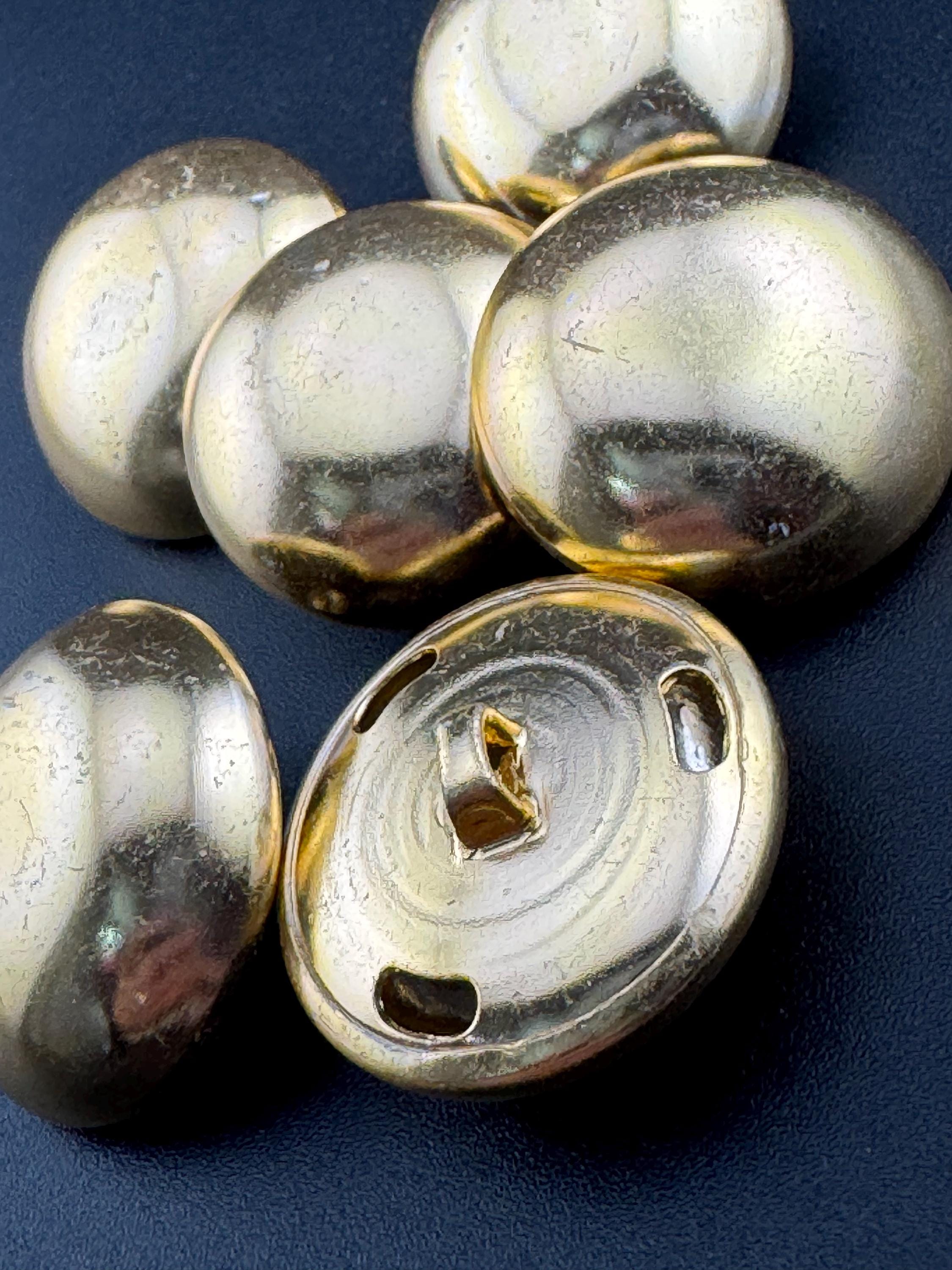 Vintage Gold Tone Domed Buttons: Brass Metal Sewing Buttons (30mm, Pack of 6)