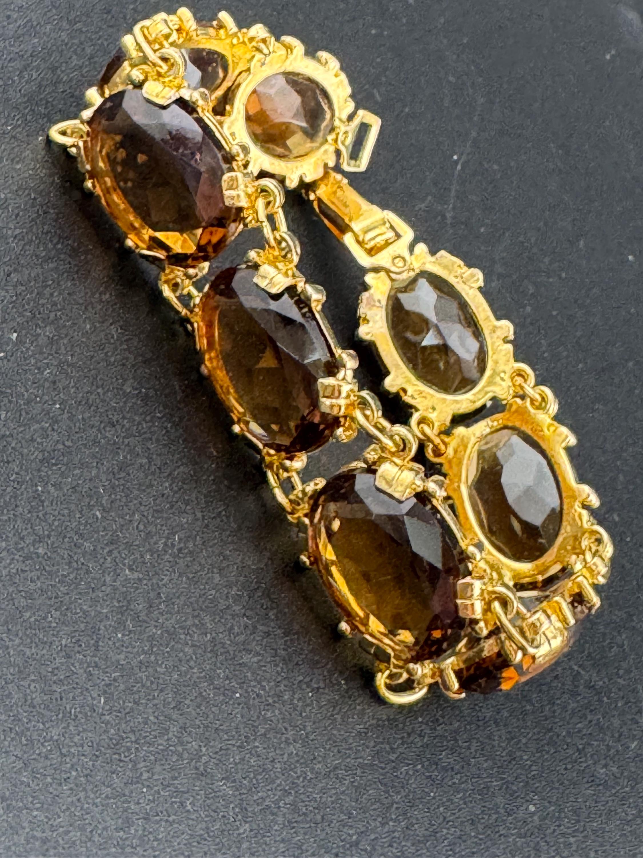 vintage topaz brown cognac Glass Gold Tone cocktail bracelet, vintage old shop stock