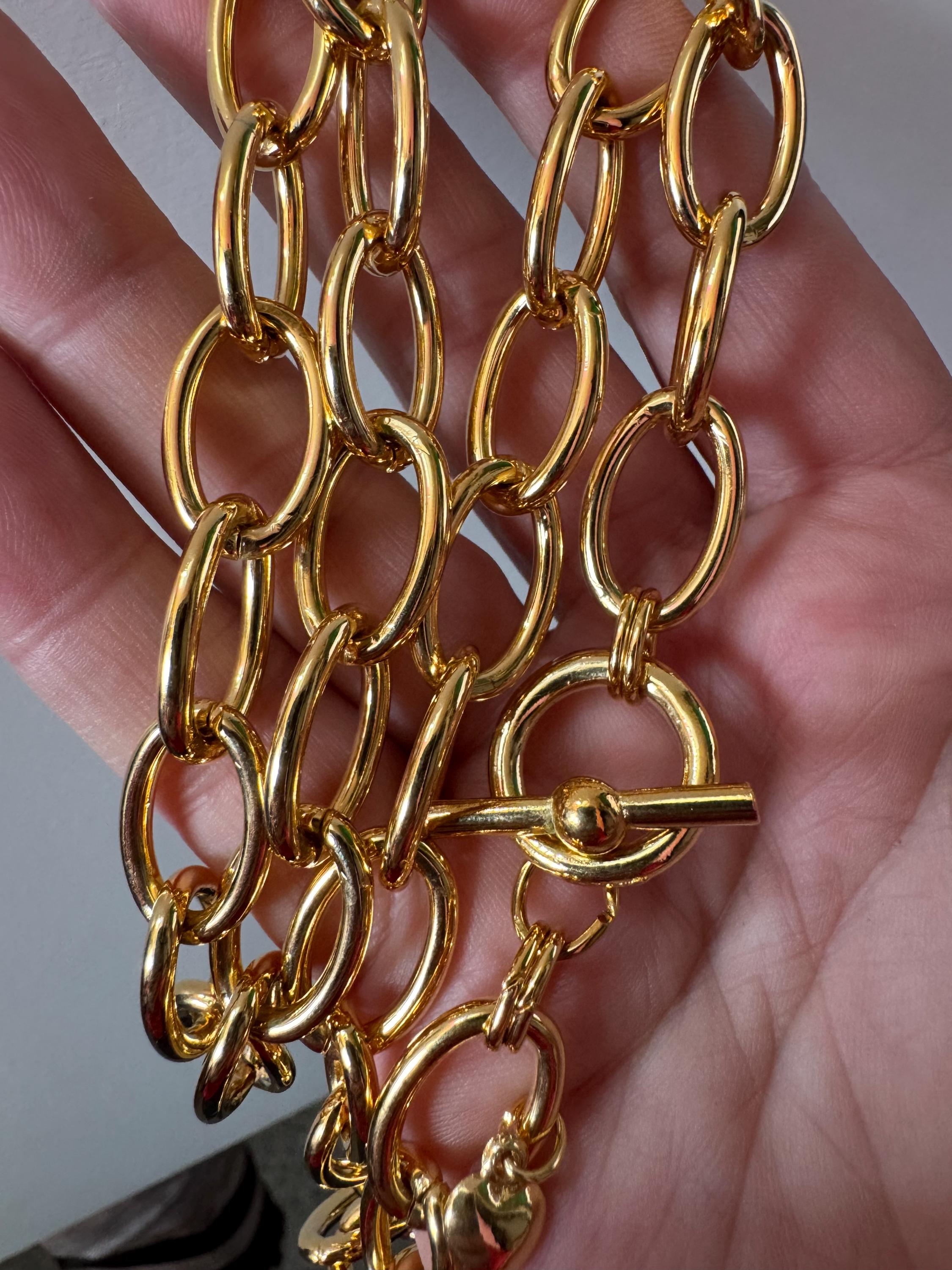 Y2K Heart Charm Pendant Necklace: Chunky Gold Cable Chain