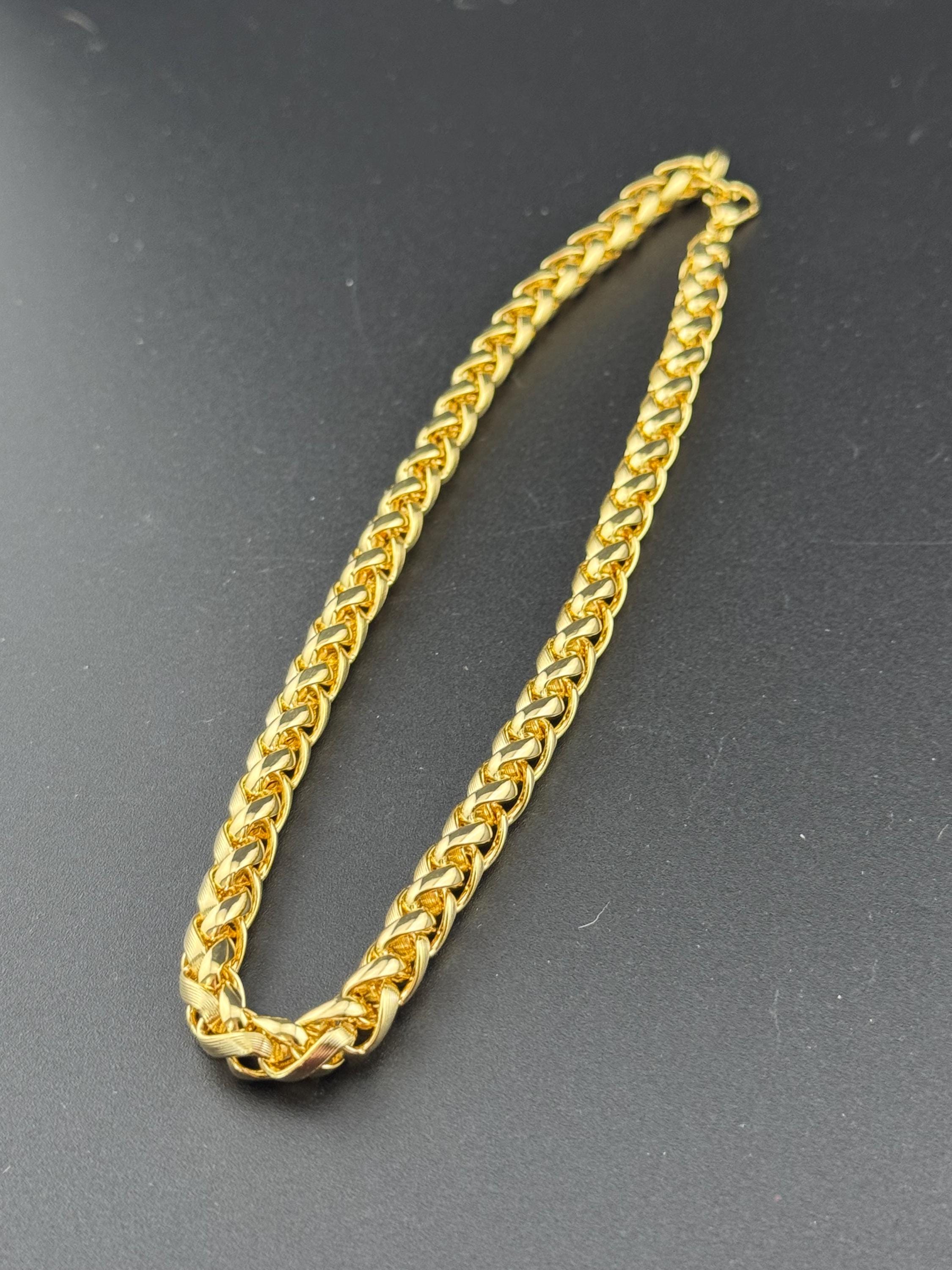 7mm thick wheat link chain, 41cm Retro 1980s gold plated