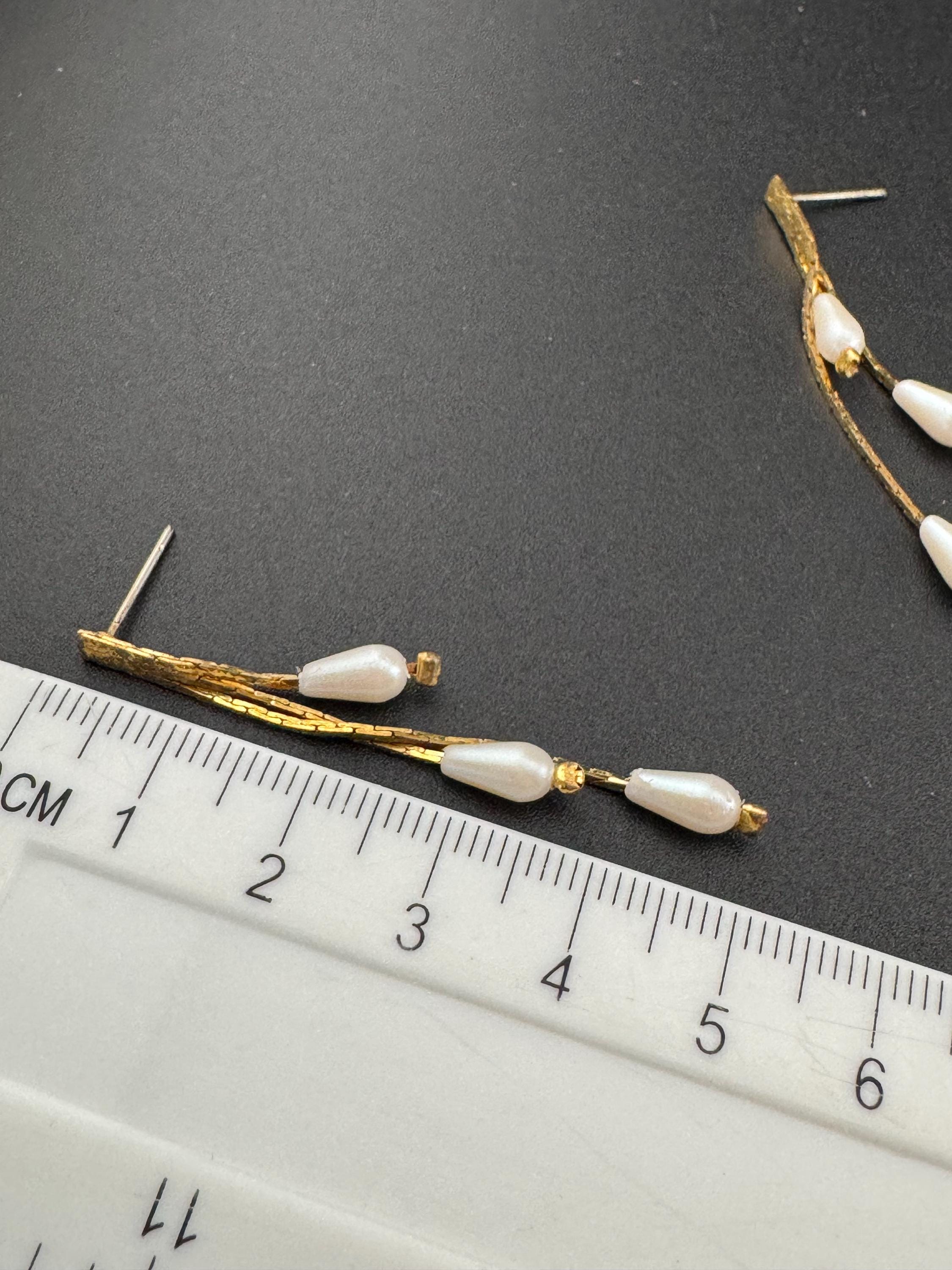 Vintage Pearl chain drop Earrings: 1970s, Gold Plated