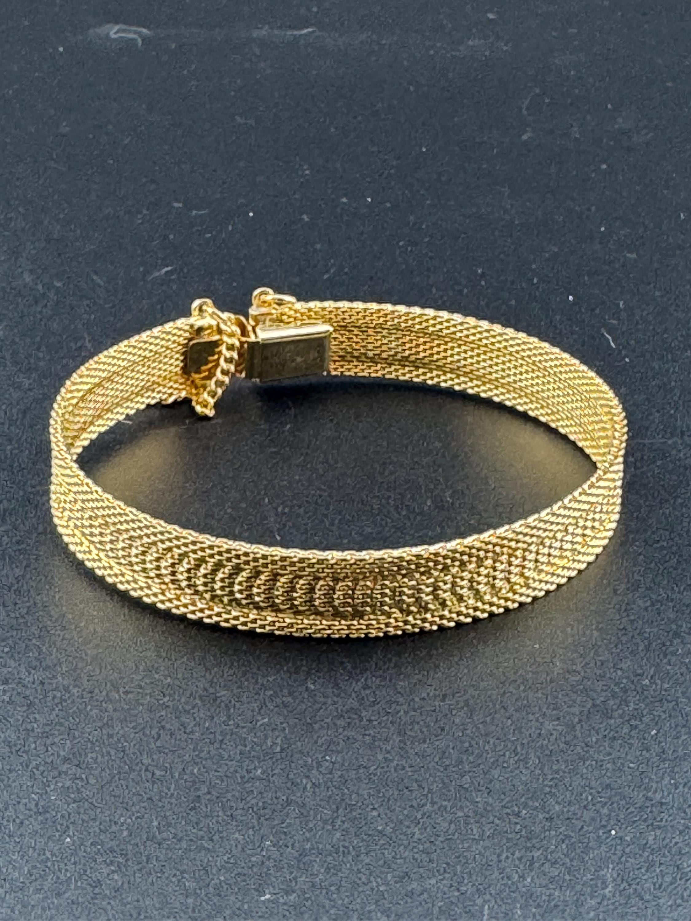 True Vintage pristine gold plated wide mesh flat link bangle bracelet 19 x 12mm old shop stock