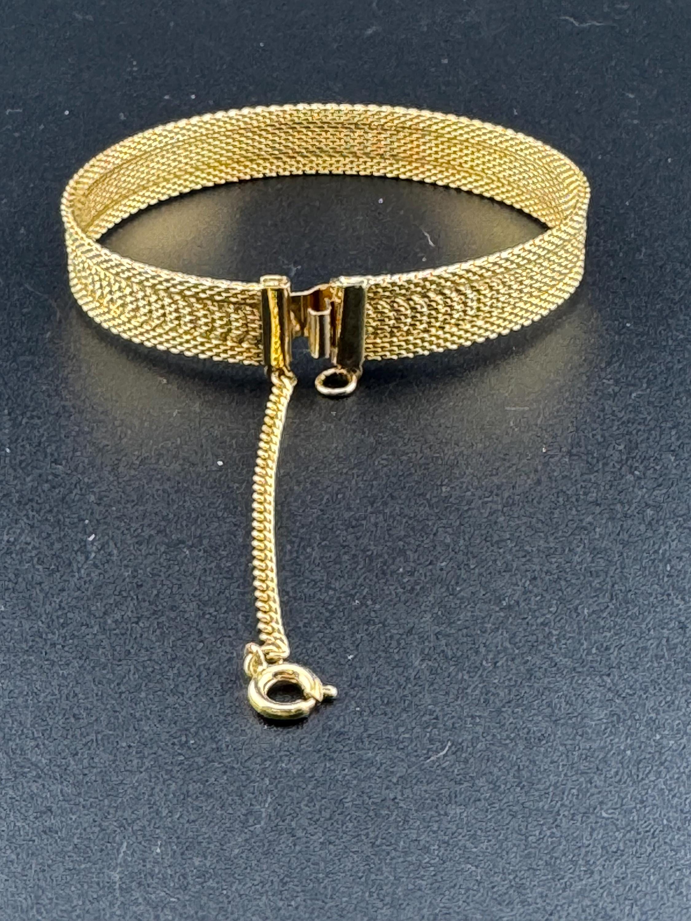 True Vintage pristine gold plated wide mesh flat link bangle bracelet 19 x 12mm old shop stock