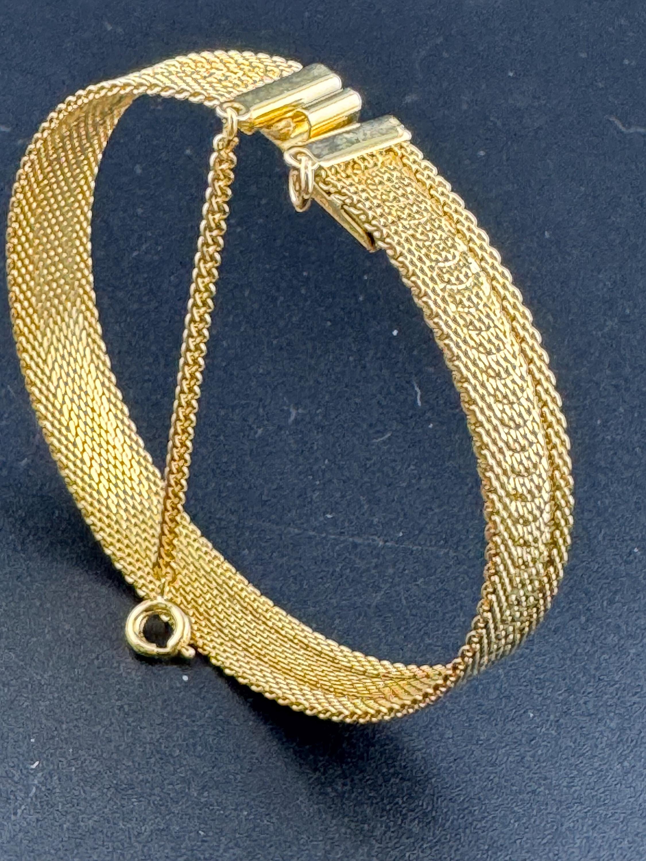True Vintage pristine gold plated wide mesh flat link bangle bracelet 19 x 12mm old shop stock