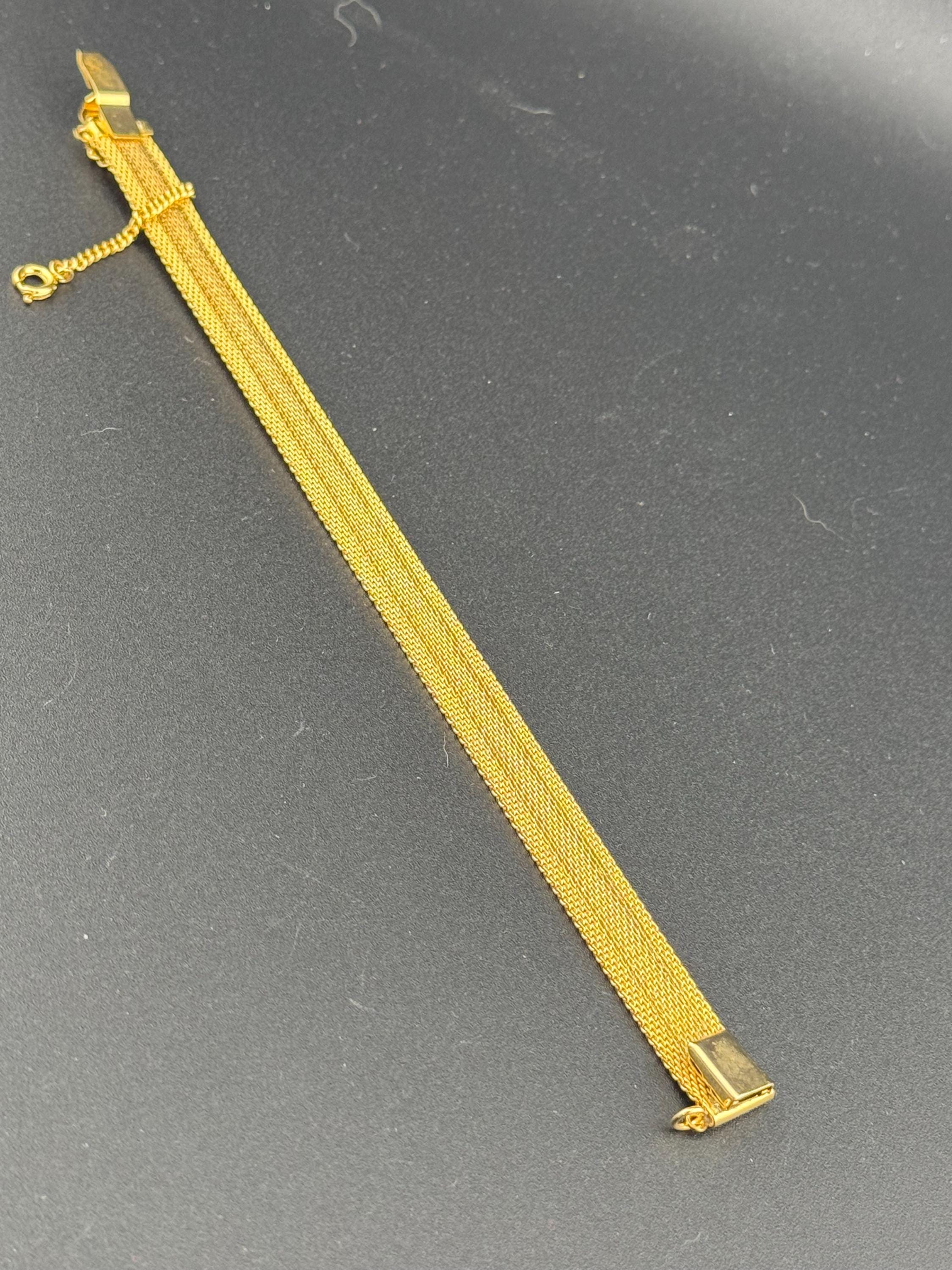 True Vintage pristine gold plated wide mesh flat link bangle bracelet 19 x 12mm old shop stock